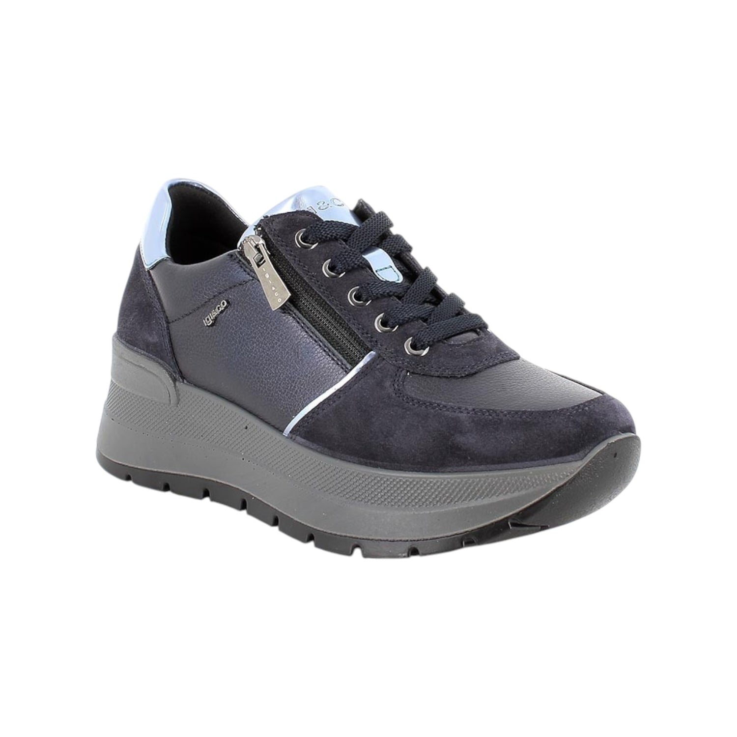 Igi&Co Sneakers Donna in Pelle e Camoscio Marrone Blu con Lacci e Zip Laterale