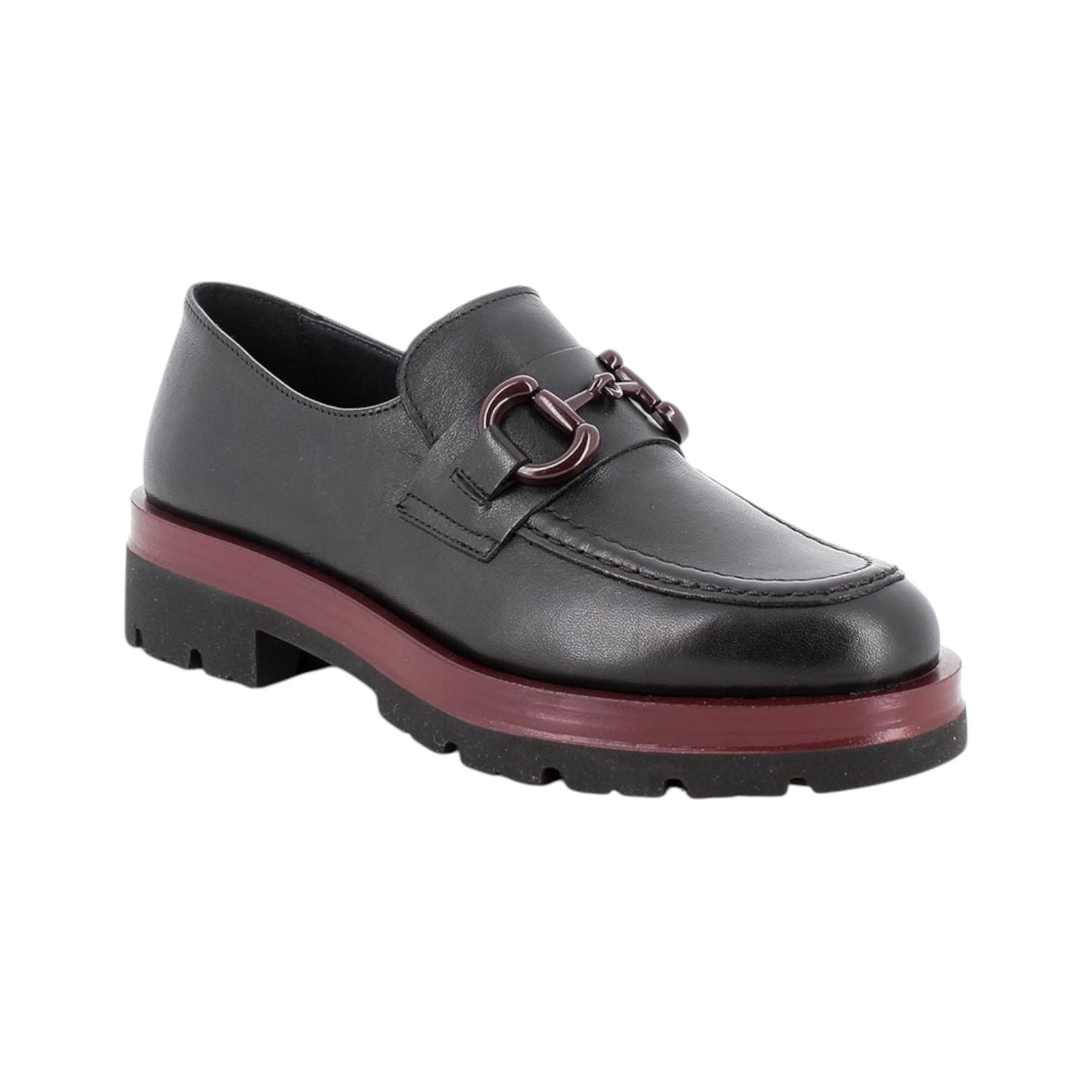 Igi&Co Mocassino Donna in Pelle Nera Bordeaux con Catena