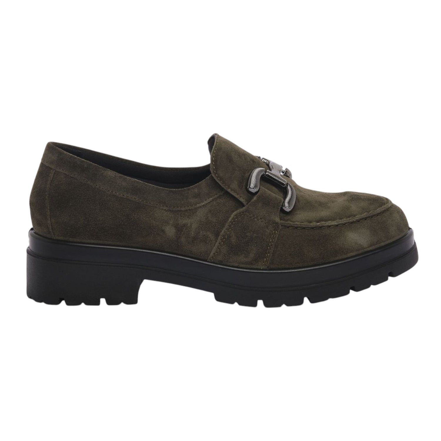 Enval Soft Mocassino Donna in Camoscio verde con Morsetto e Tacco Largo Alto 50mm