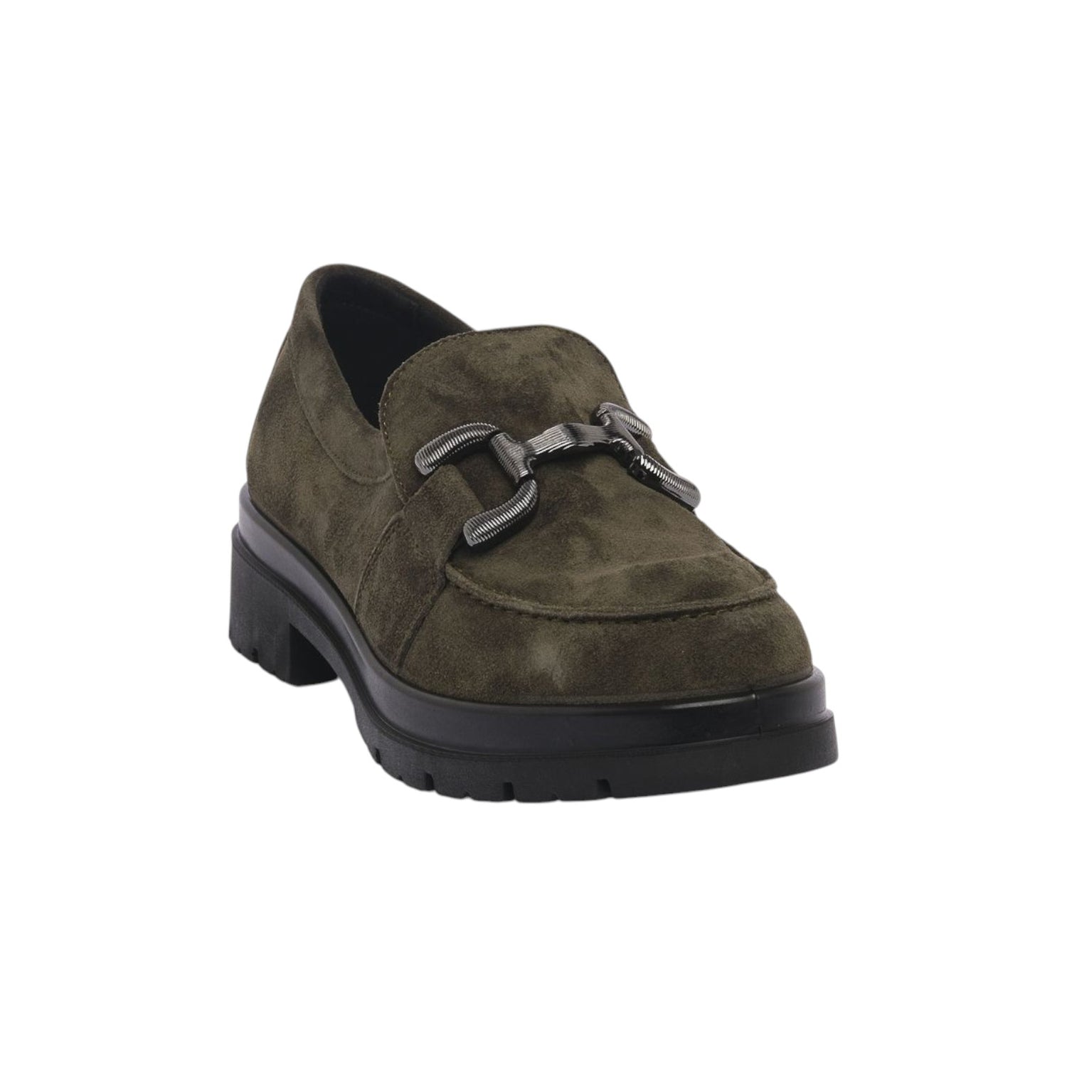 Enval Soft Mocassino Donna in Camoscio verde con Morsetto e Tacco Largo Alto 50mm