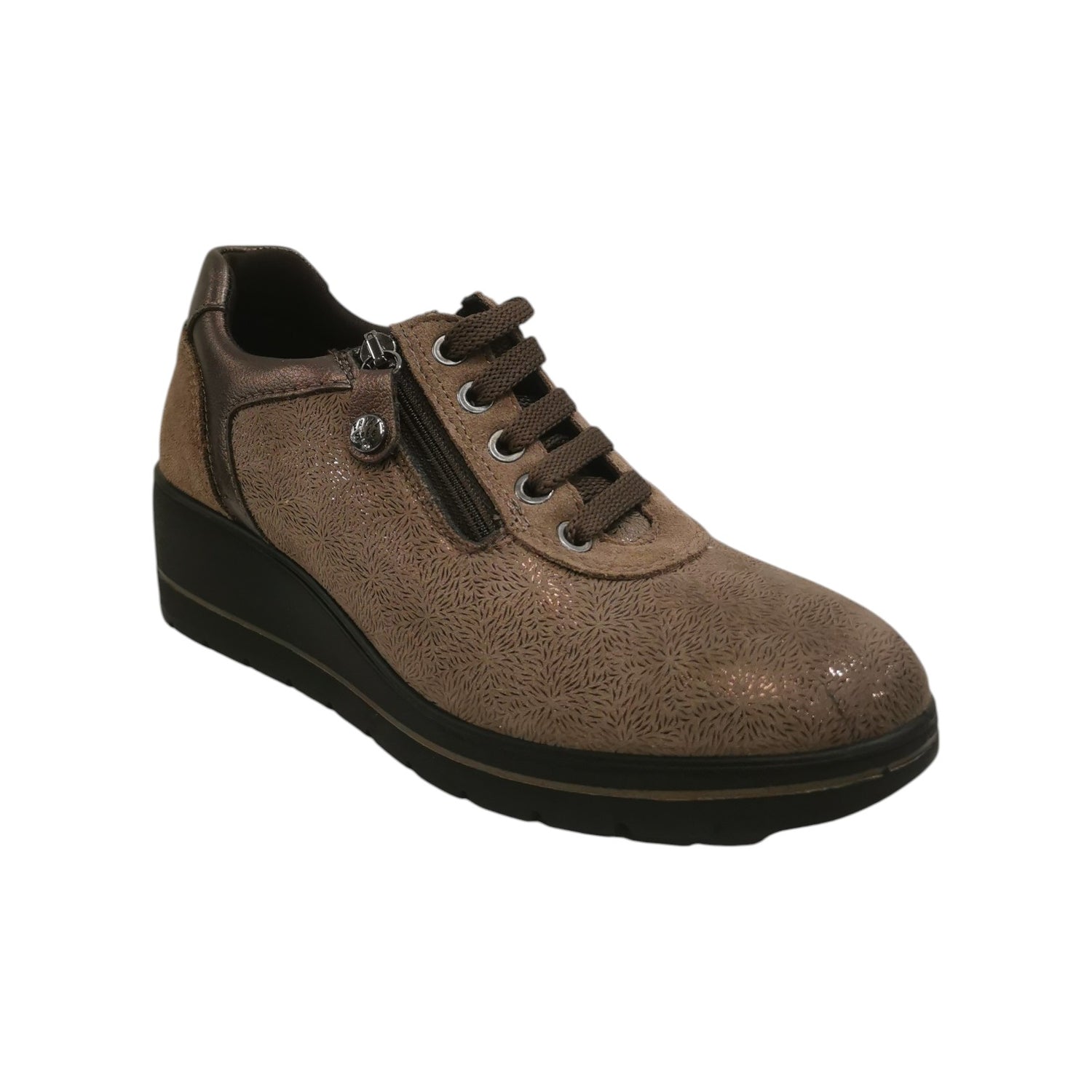 Enval Soft Sneakers Donna in Tessuto e Pelle Tortora Laminato con Zeppa