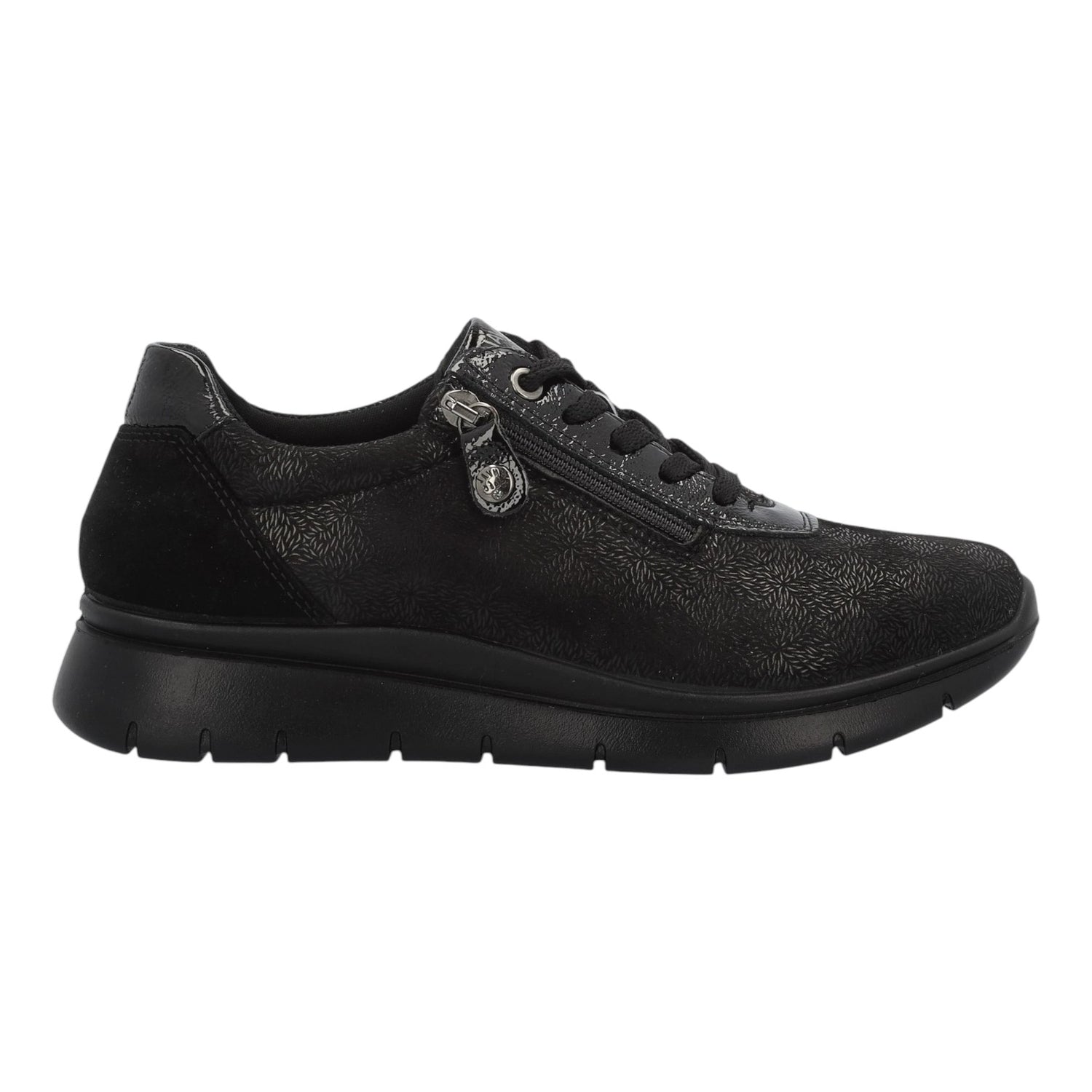 Enval Soft Sneakers Donna in Camoscio Nera con Lacci e Zip