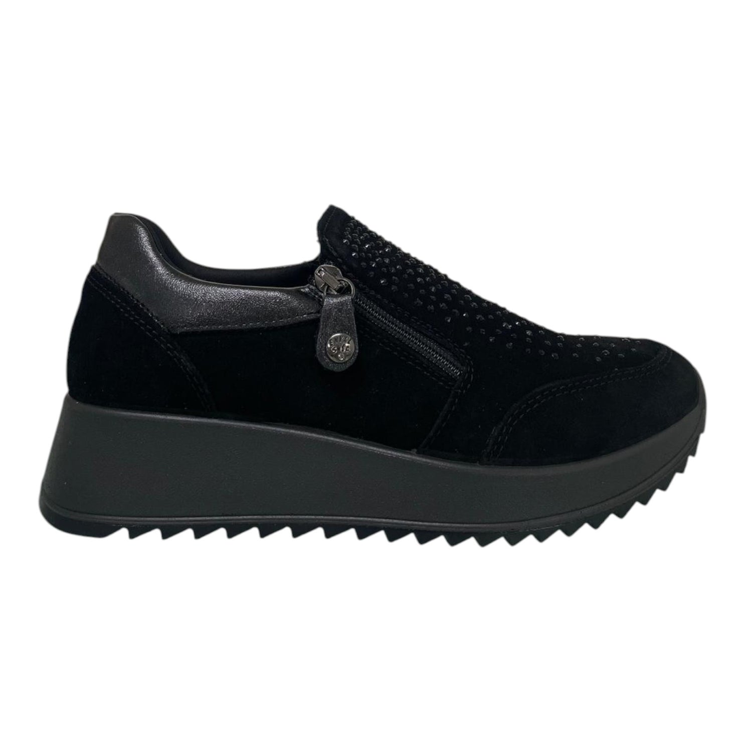 Enval Soft Mocassino Donna in Camoscio Nero con Strass e Zip