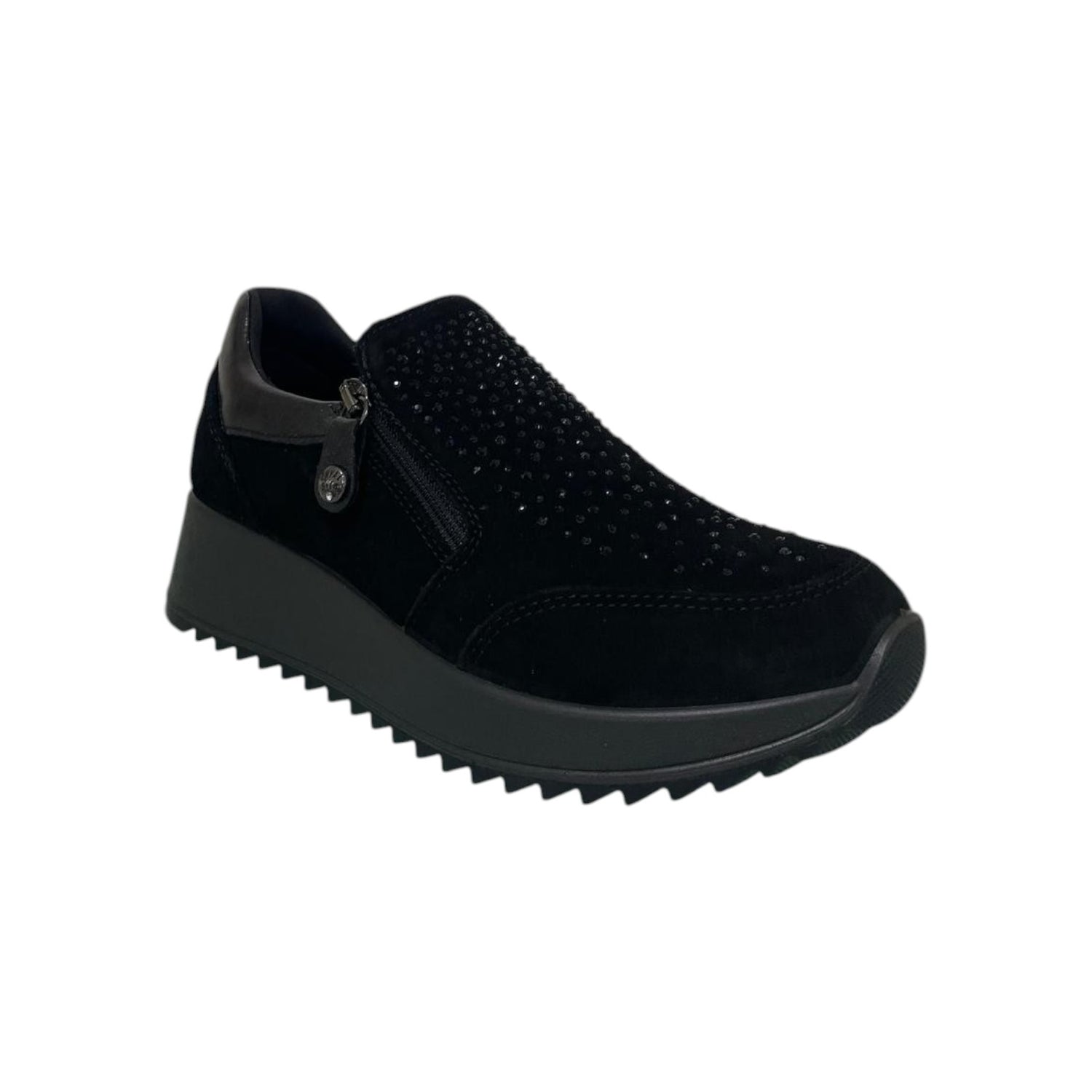 Enval Soft Mocassino Donna in Camoscio Nero con Strass e Zip