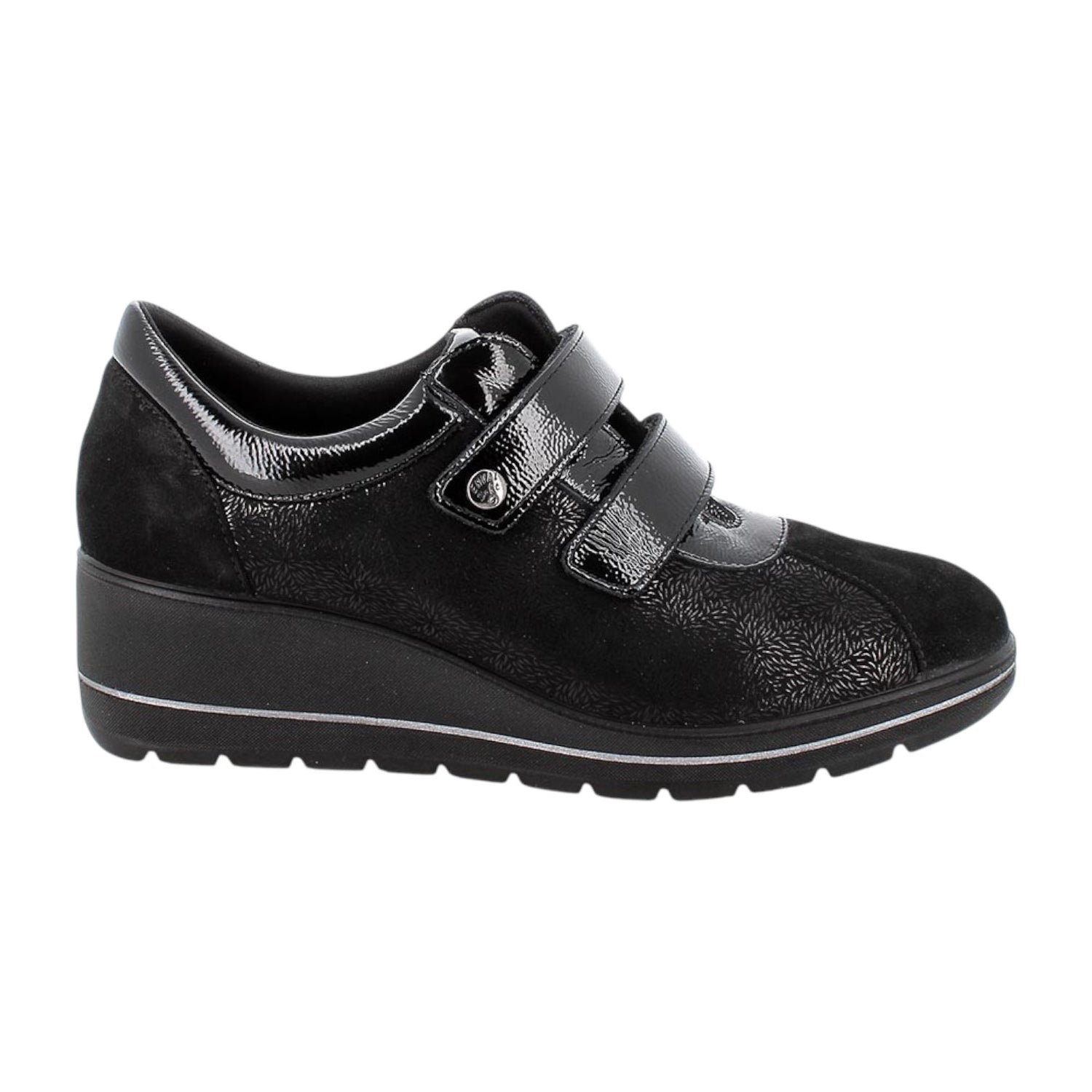Enval Soft Sneakers Donna in Camoscio e Vernice Nera con Strappo e Zeppa Alta 50mm
