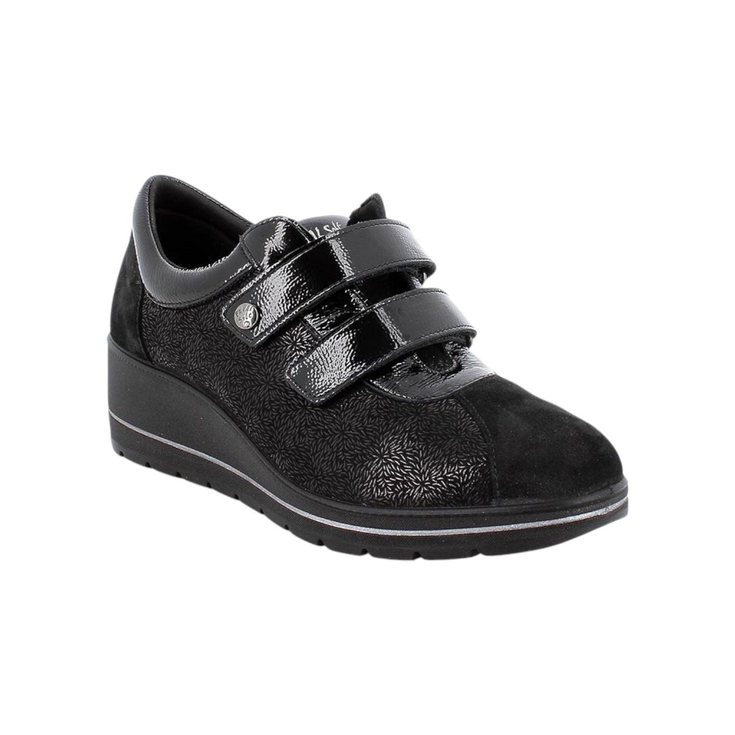 Enval Soft Sneakers Donna in Camoscio e Vernice Nera con Strappo e Zeppa Alta 50mm