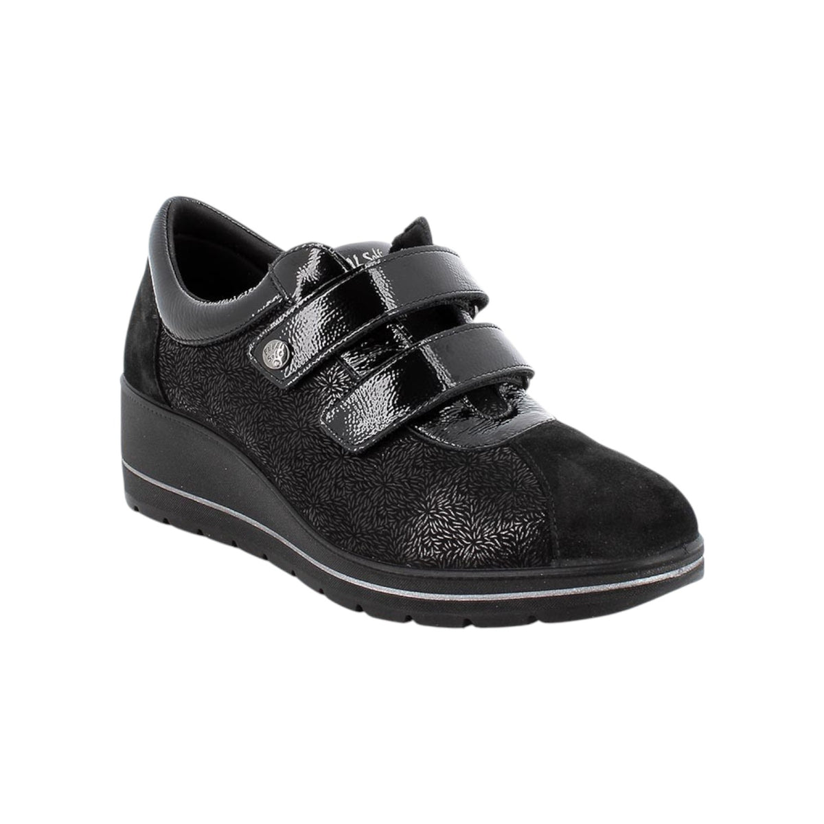Enval Soft Sneakers Donna in Camoscio e Vernice Nera con Strappo e Zeppa Alta 50mm