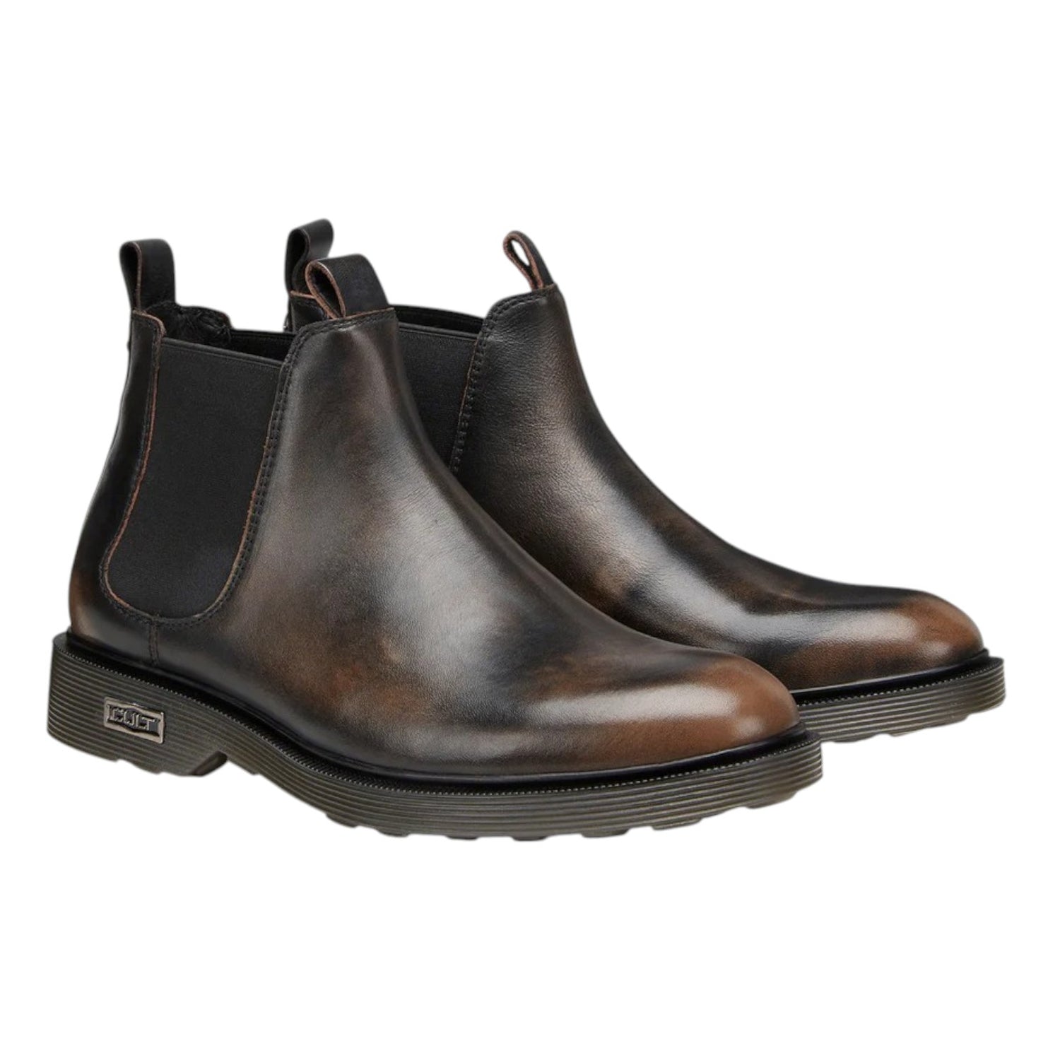 Cult Bealtes Uomo in Pelle Nera con Sfumature Marrone