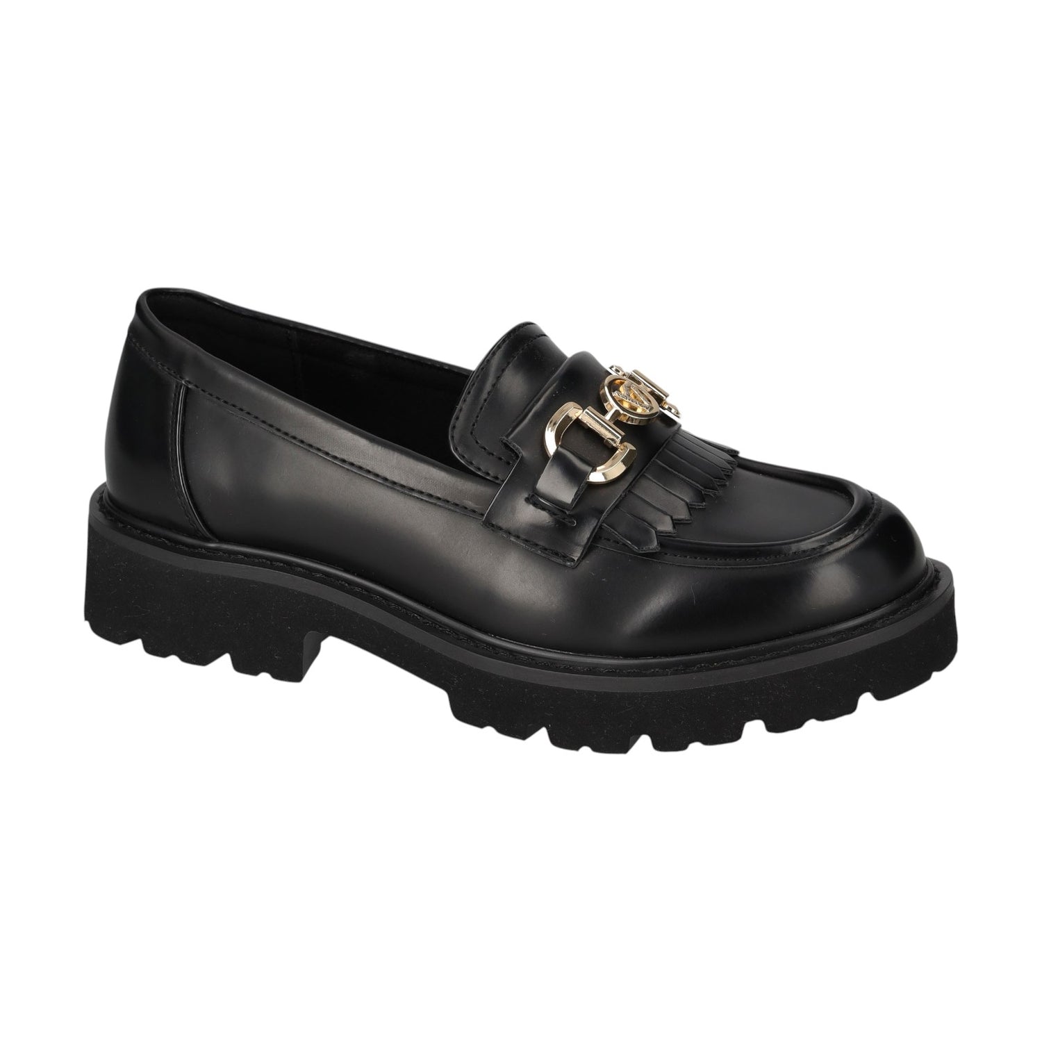 Valleverde Mocassino Donna in Ecopelle Nera con Accessorio e Frange