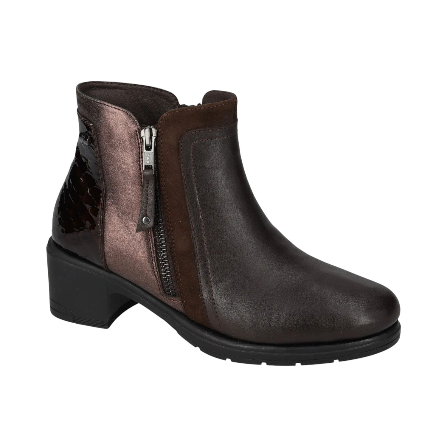 Valleverde Stivaletto Donna in Pelle Marrone con Inserto in Vernice e Tacco Largo Alto 50mm