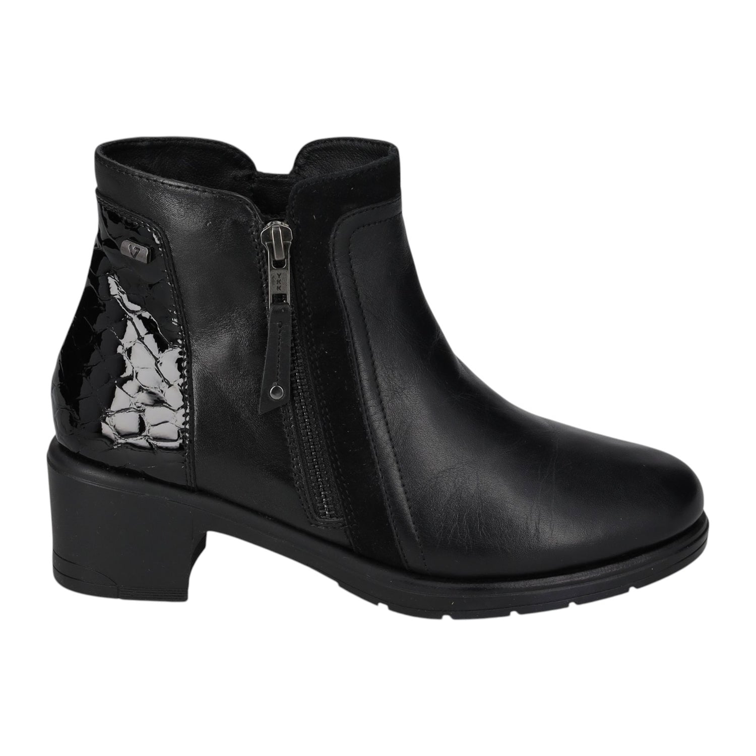 Valleverde Stivaletto Donna in Pelle Nera con Inserto in Vernice e Tacco Largo Alto 50mm