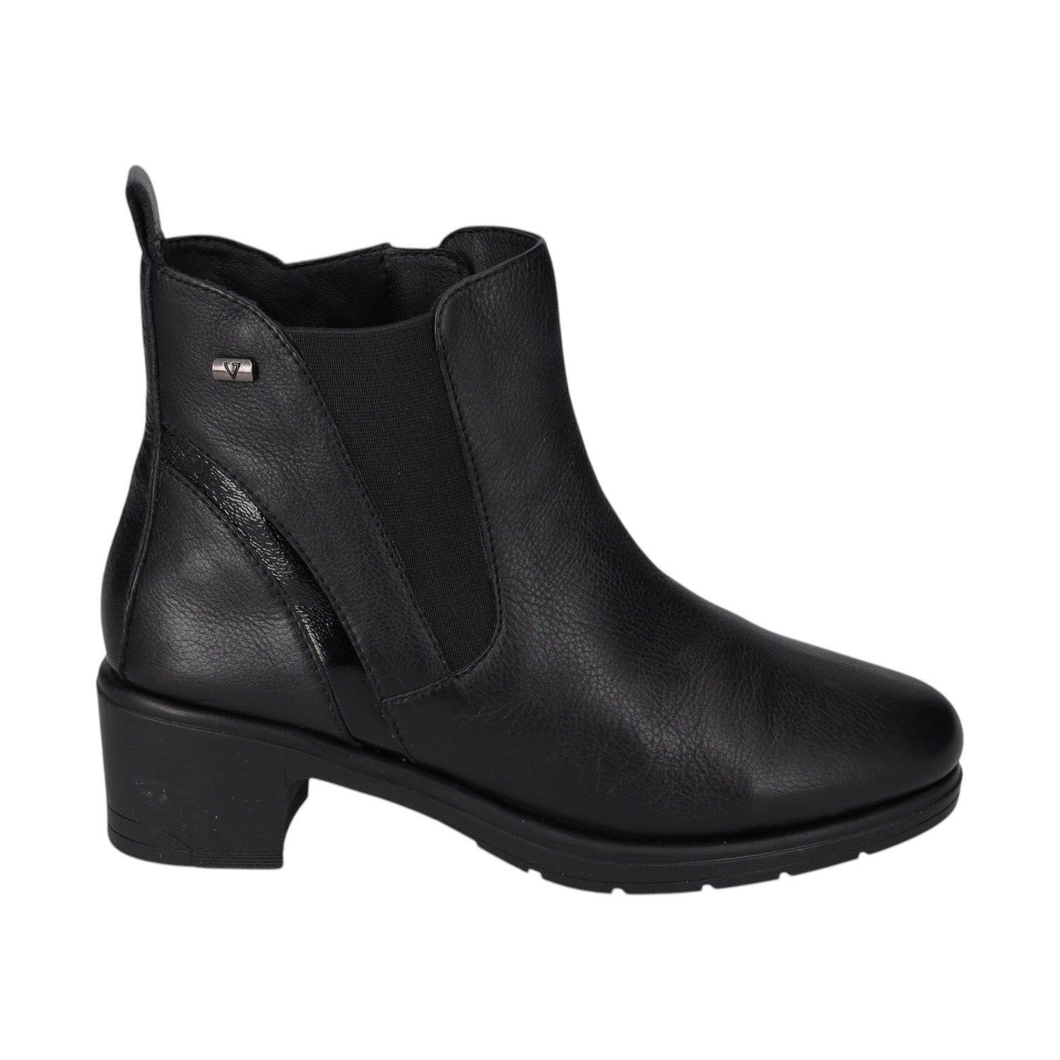 Valleverde Stivaletto Donna in Pelle Nera con Elastico Laterale e Tacco Largo Alto 50mm