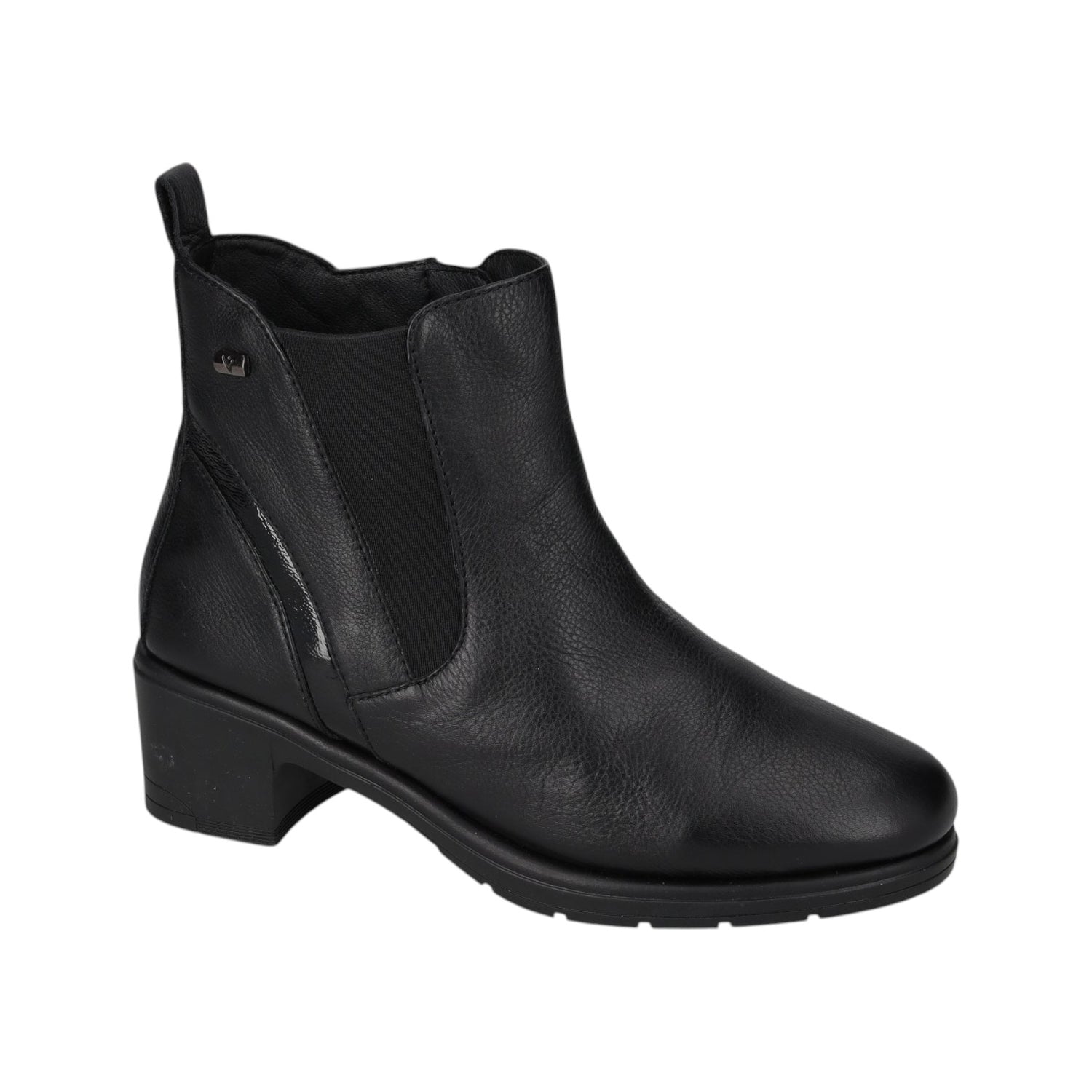 Valleverde Stivaletto Donna in Pelle Nera con Elastico Laterale e Tacco Largo Alto 50mm