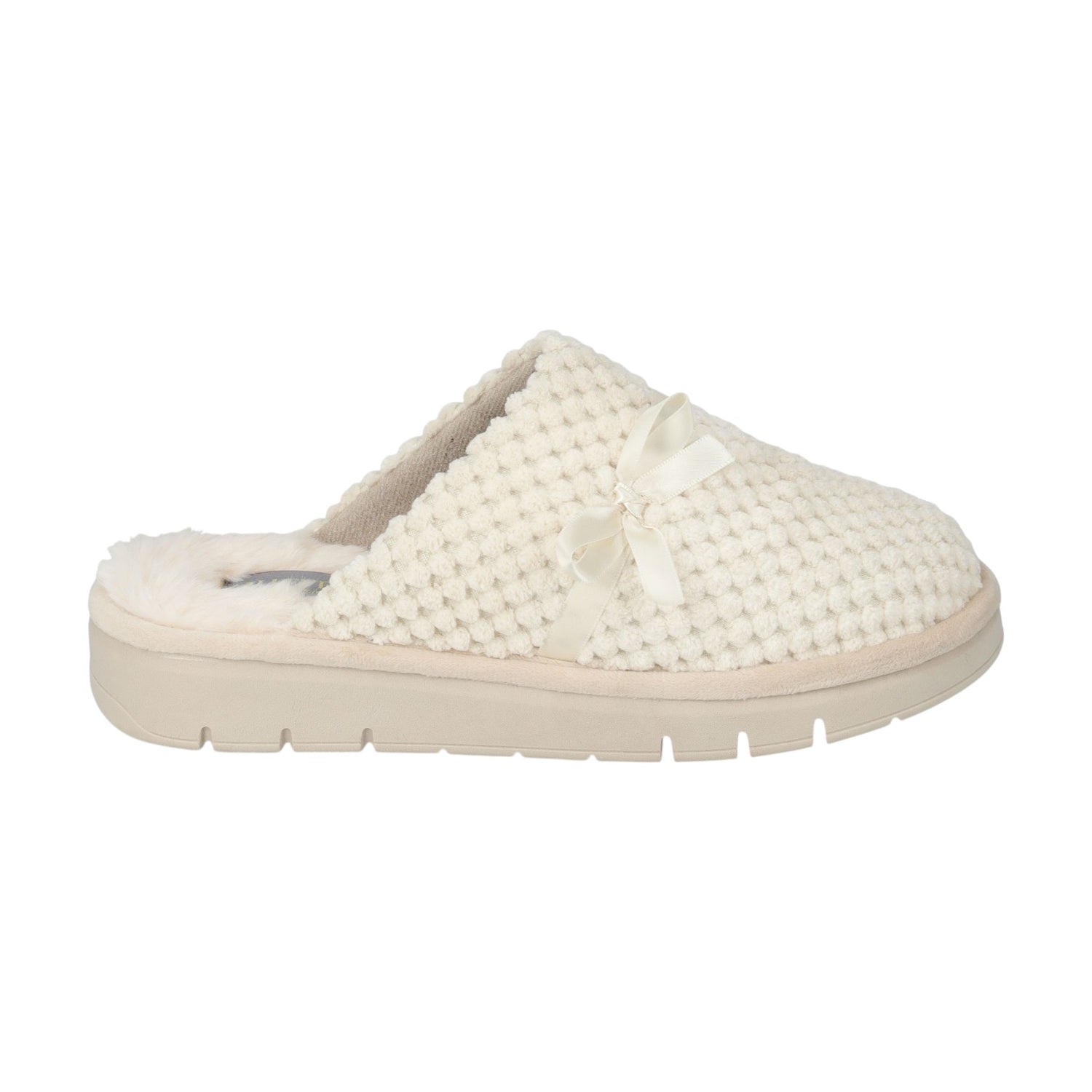 Valleverde Pantofola Donna in Tessuto Panna con Fiocchetto