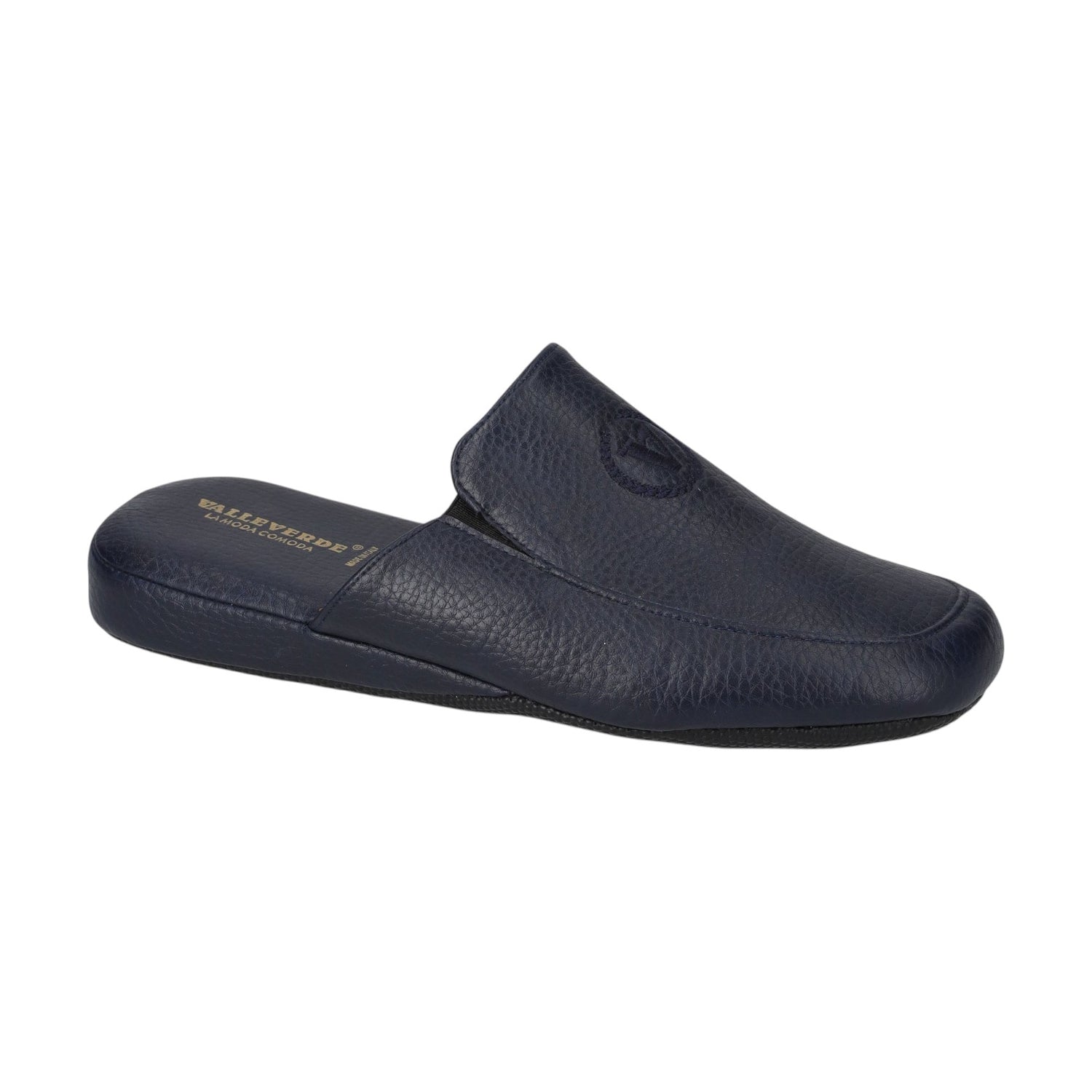 Valleverde Pantofola Uomo in Pelle Blu con Logo Frontale