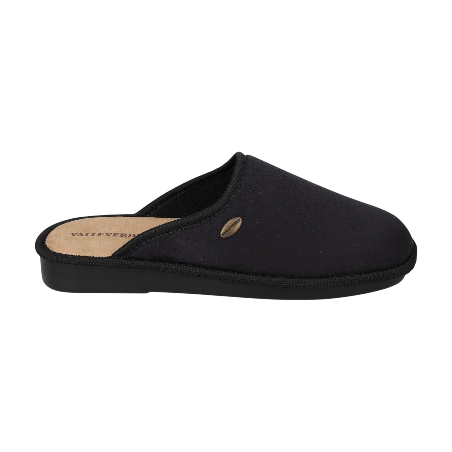 Valleverde Pantofola Uomo in Camoscio Nero con Targhetta