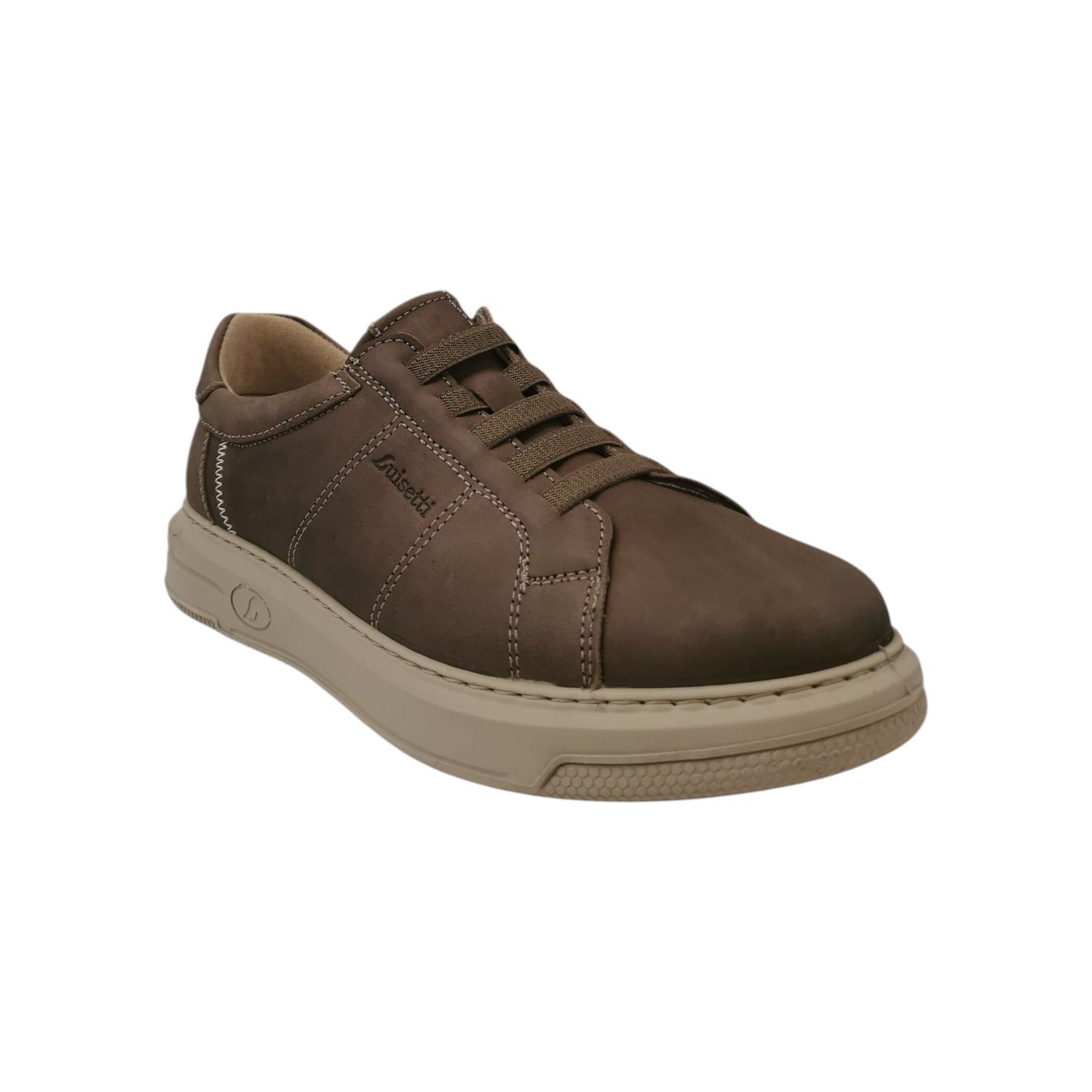 Luisetti Slip On Uomo in Morbido Nabuck Tortora con Logo Laterale