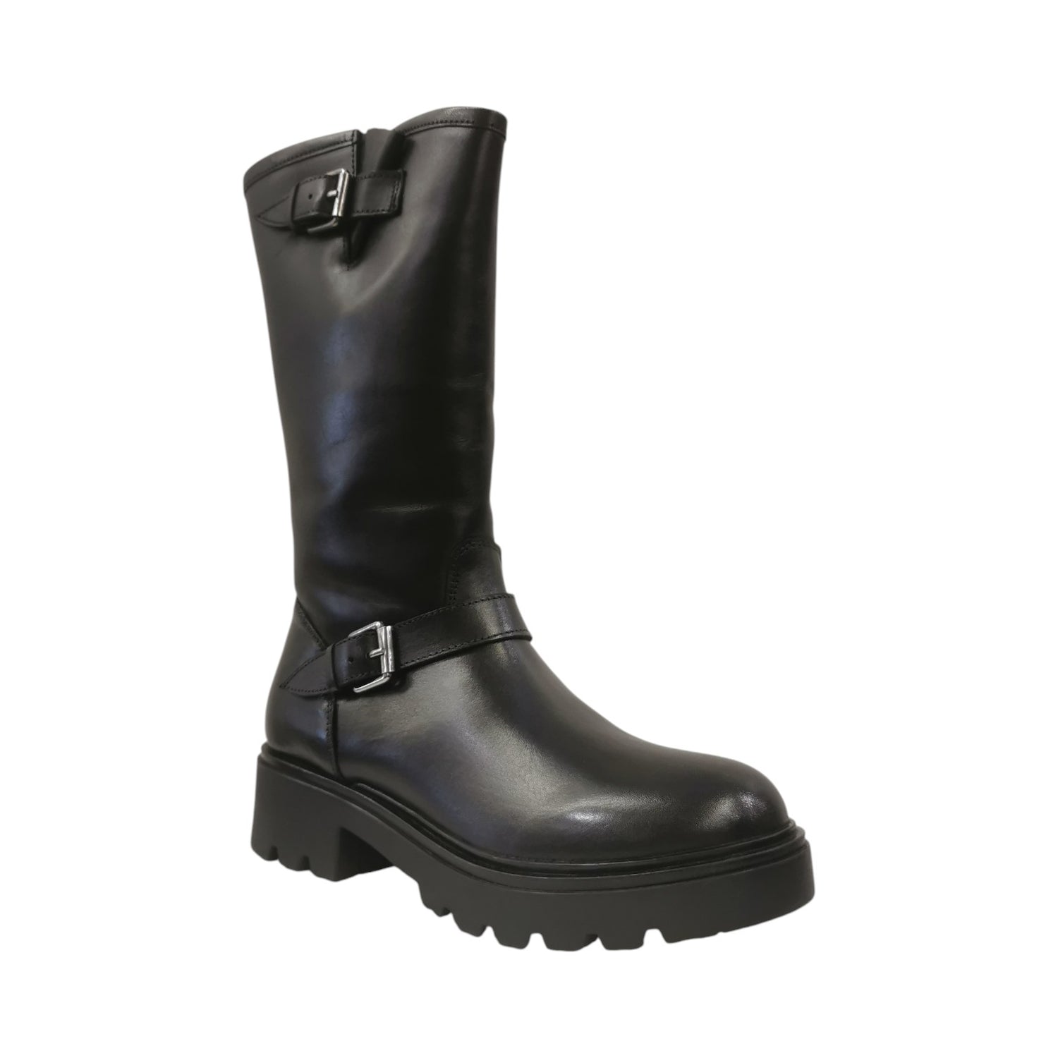 Keys Stivale Corto Donna in Pelle Nera con Fibbie