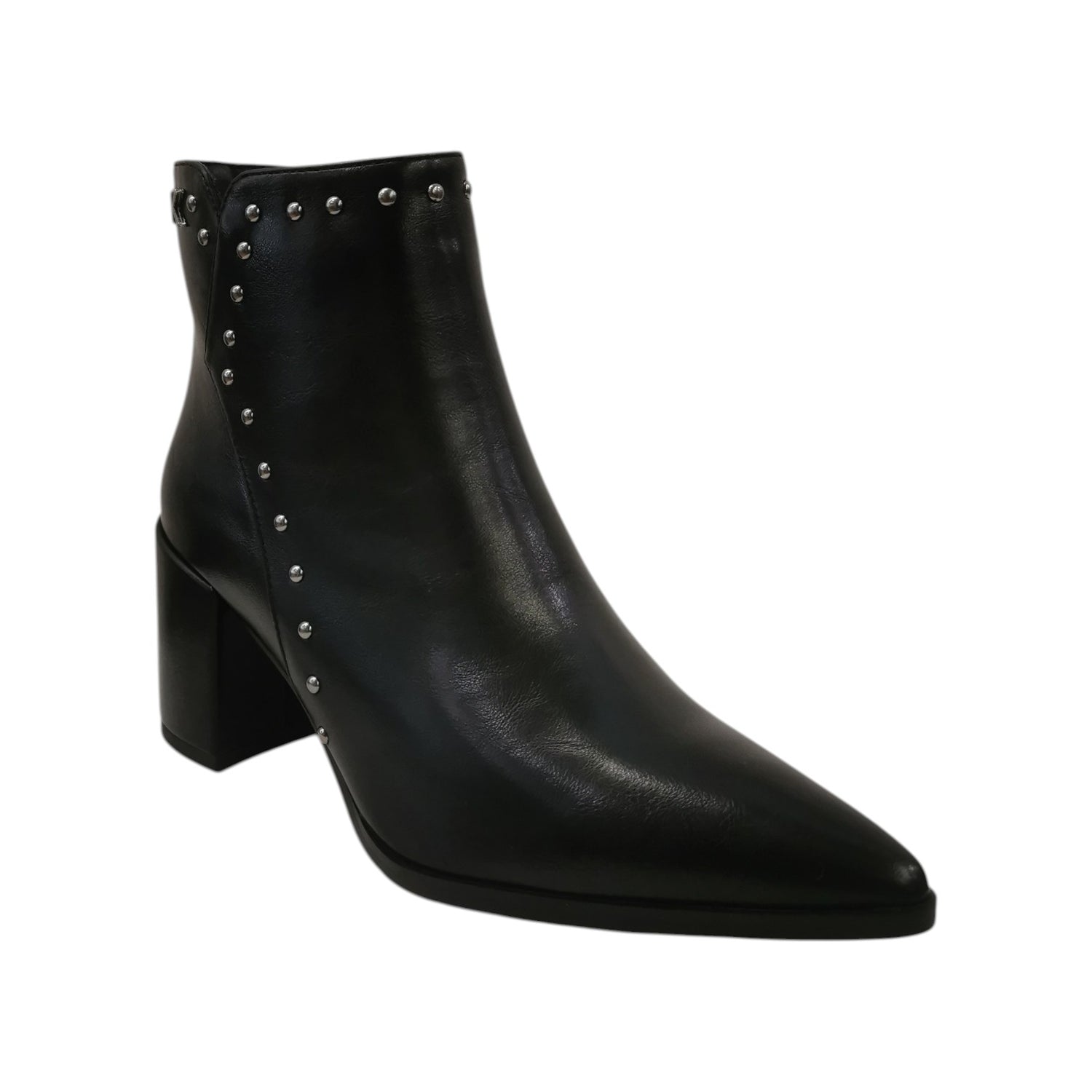 Keys Stivaletto Donna in Ecopelle Nera con Borchiette e Tacco Largo Alto 70mm