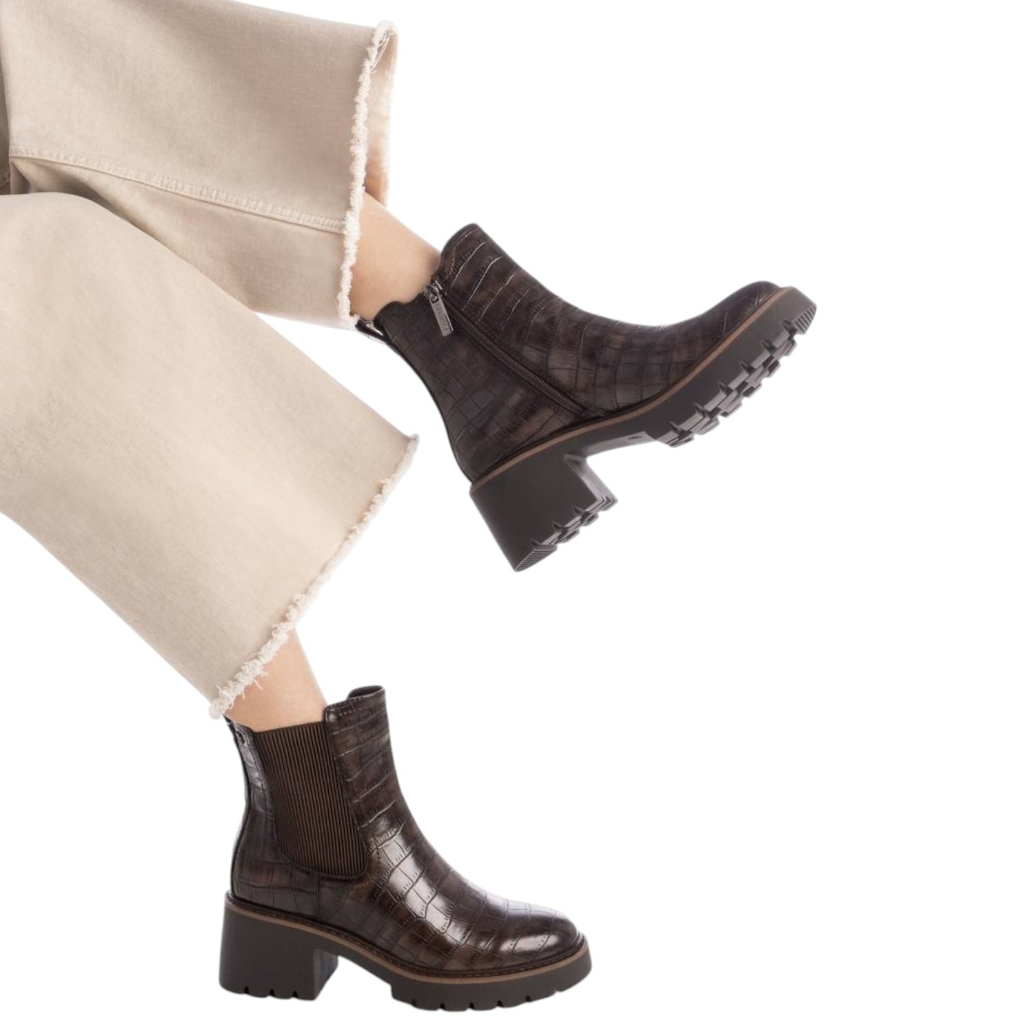 Carmela Stivaletto Donna in Ecopelle Marrone con Stampa Cocco e Tacco Largo Alto 60mm