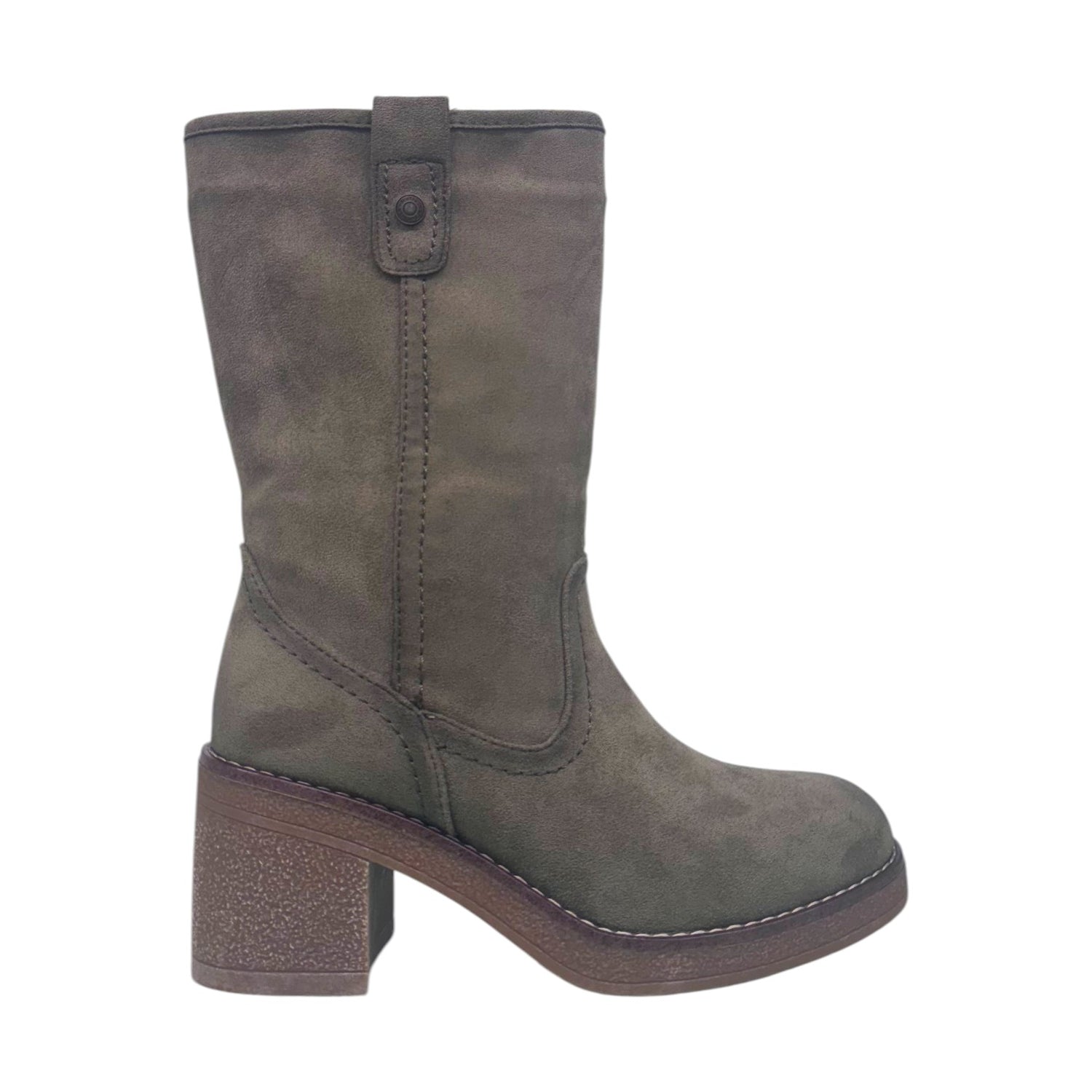 Refresh Stivale Donna in Camoscio Kaki con Tacco Largo Alto 70mm