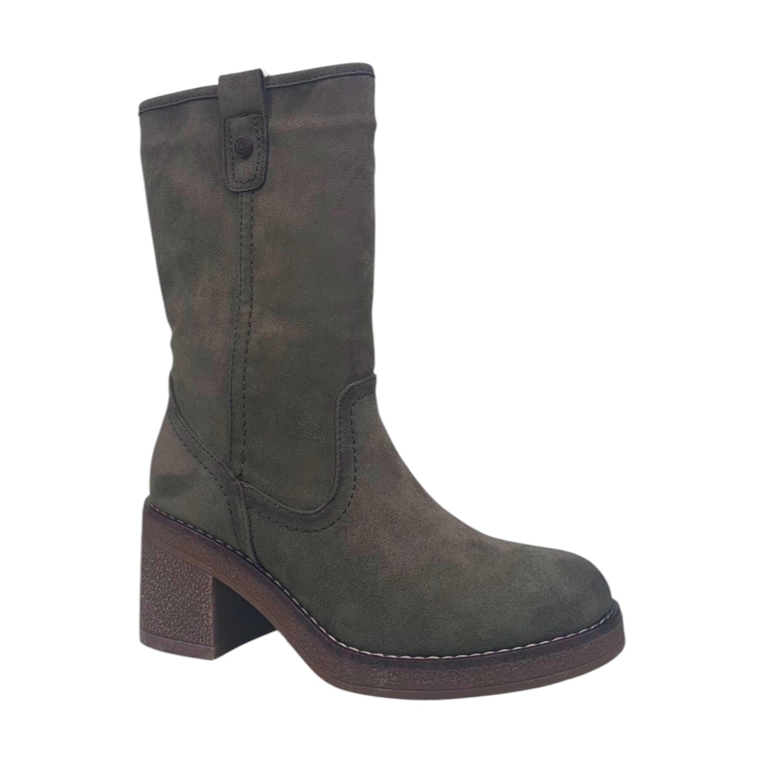 Refresh Stivale Donna in Camoscio Kaki con Tacco Largo Alto 70mm