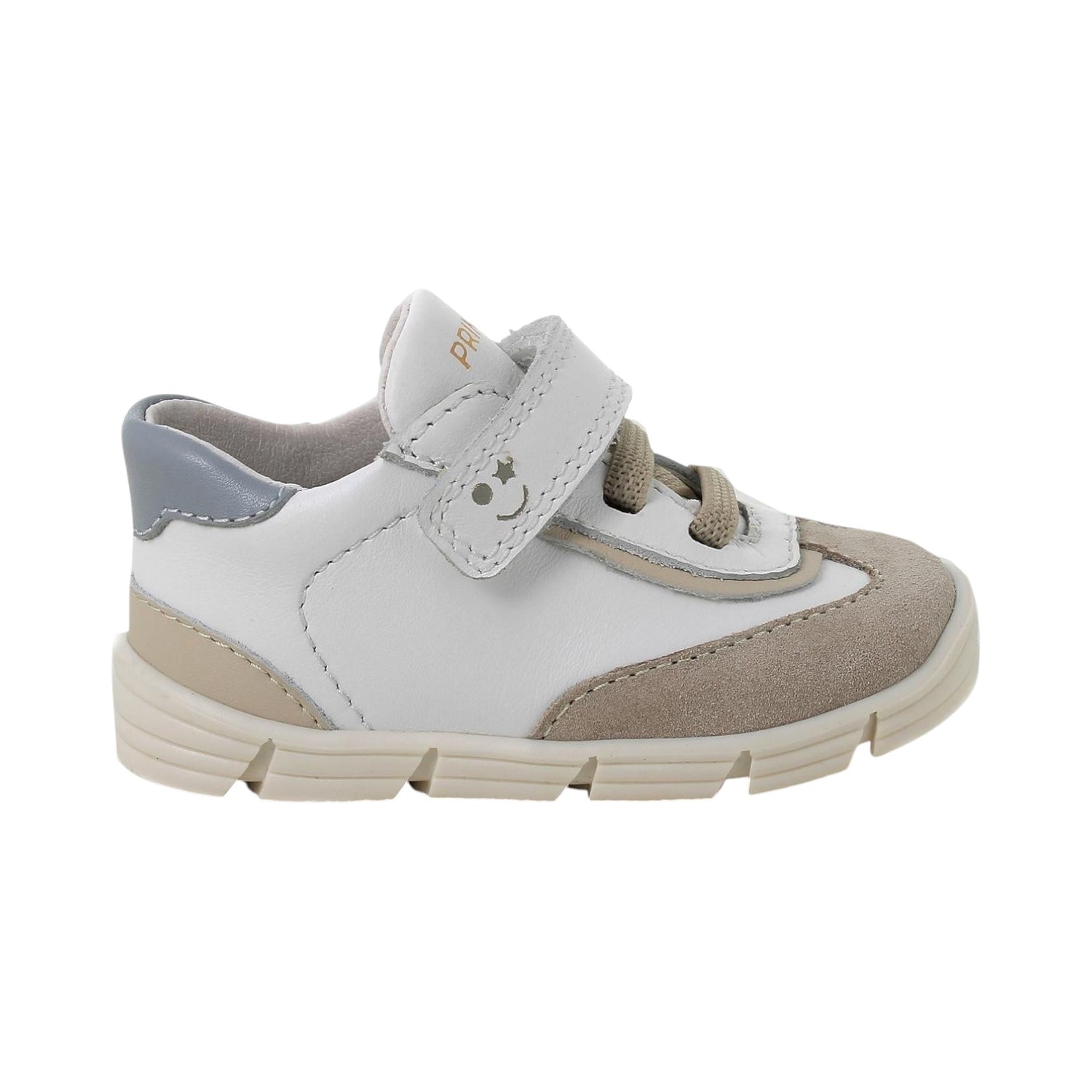 Primigi Sneakers Bambino in Pelle e Camoscio Bianca Beige con Strappo
