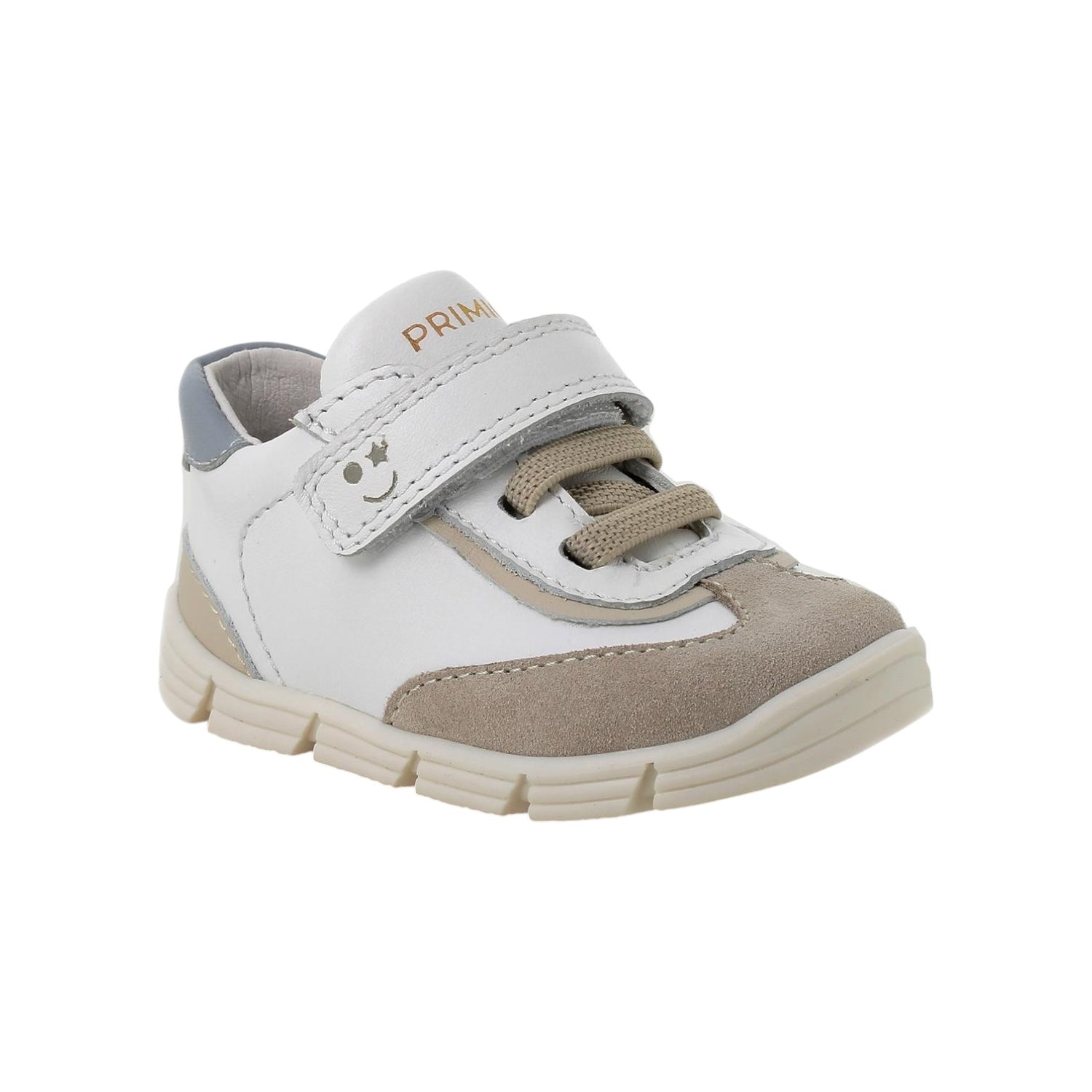 Primigi Sneakers Bambino in Pelle e Camoscio Bianca Beige con Strappo