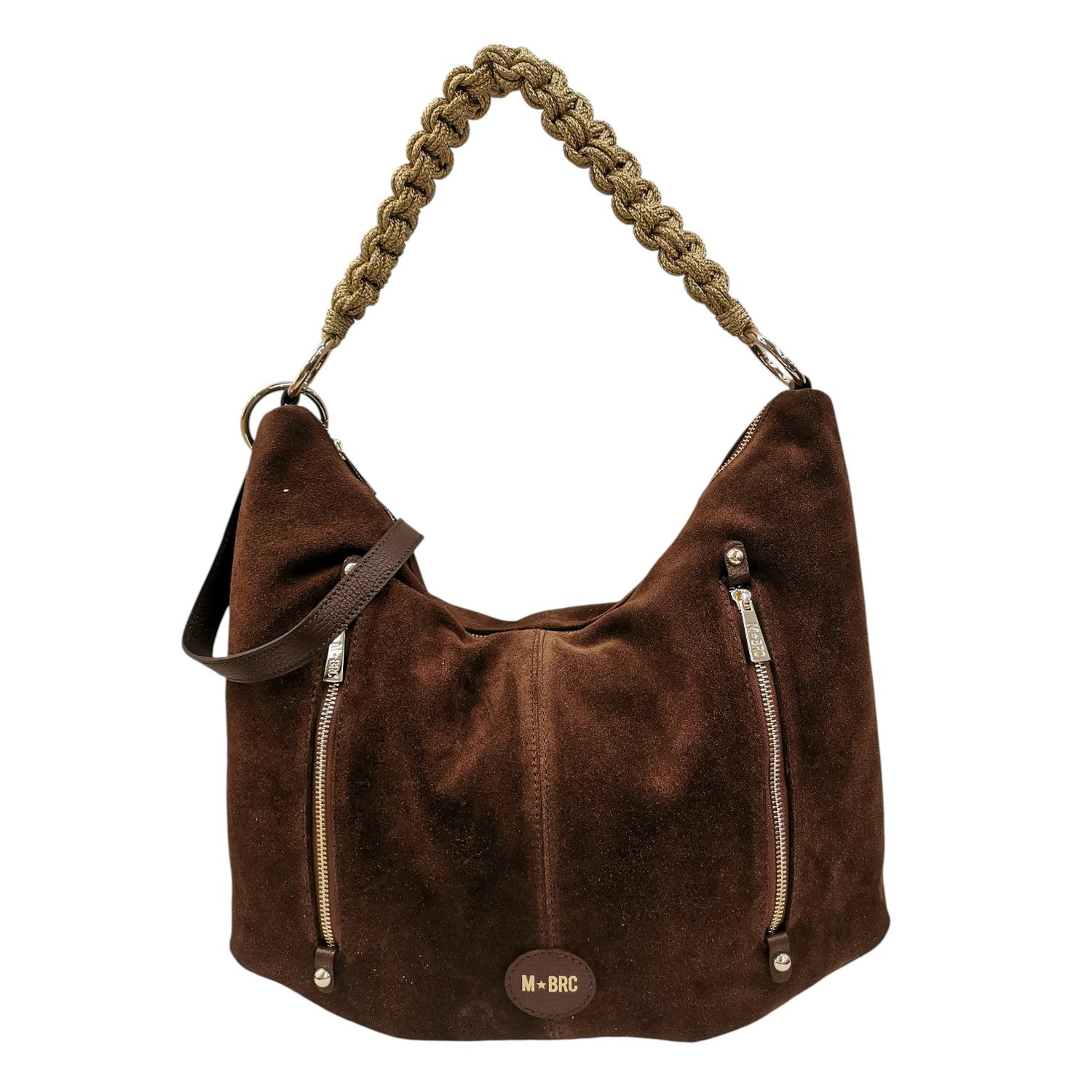 M Brc Borsa a Spalla Donna Linea Obo Chic in Camoscio Marrone con Tracolla