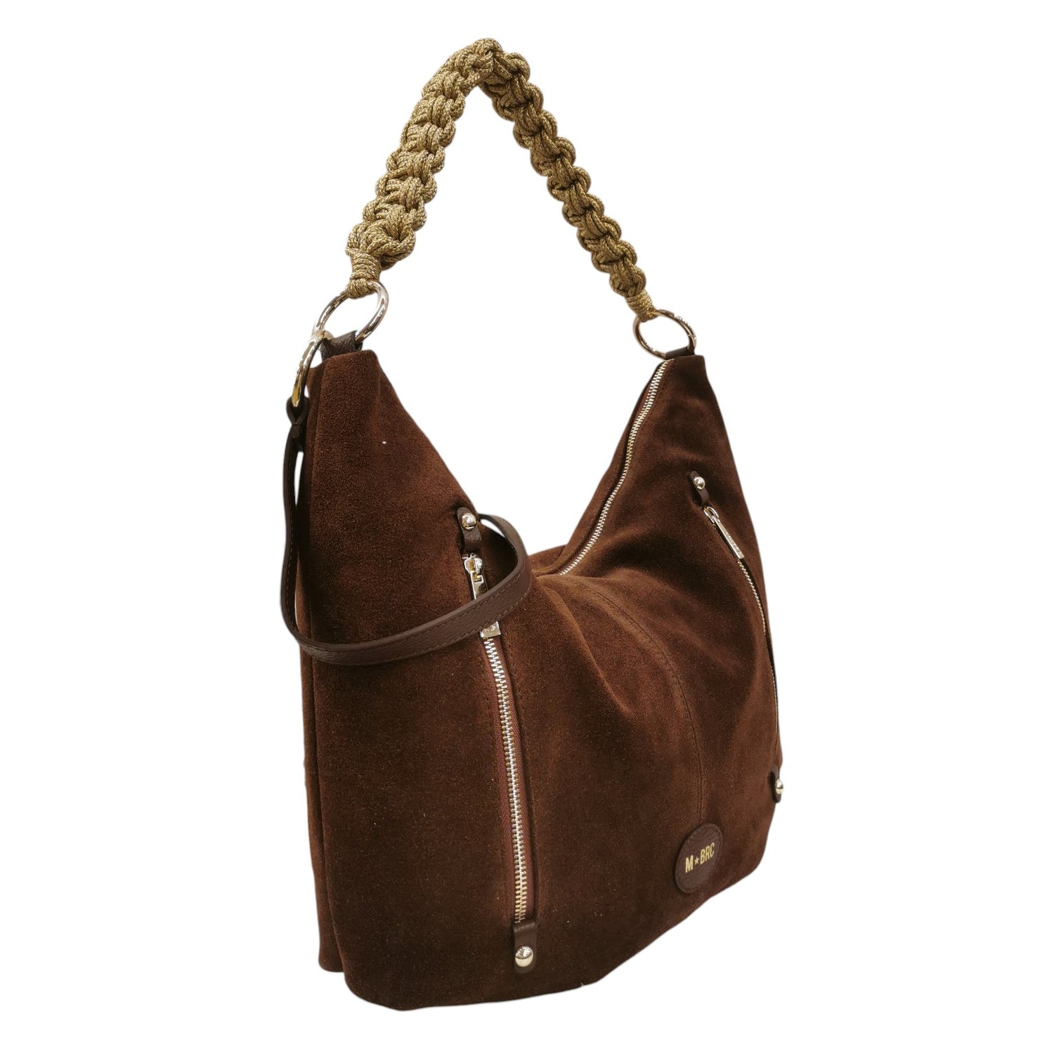 M Brc Borsa a Spalla Donna Linea Obo Chic in Camoscio Marrone con Tracolla