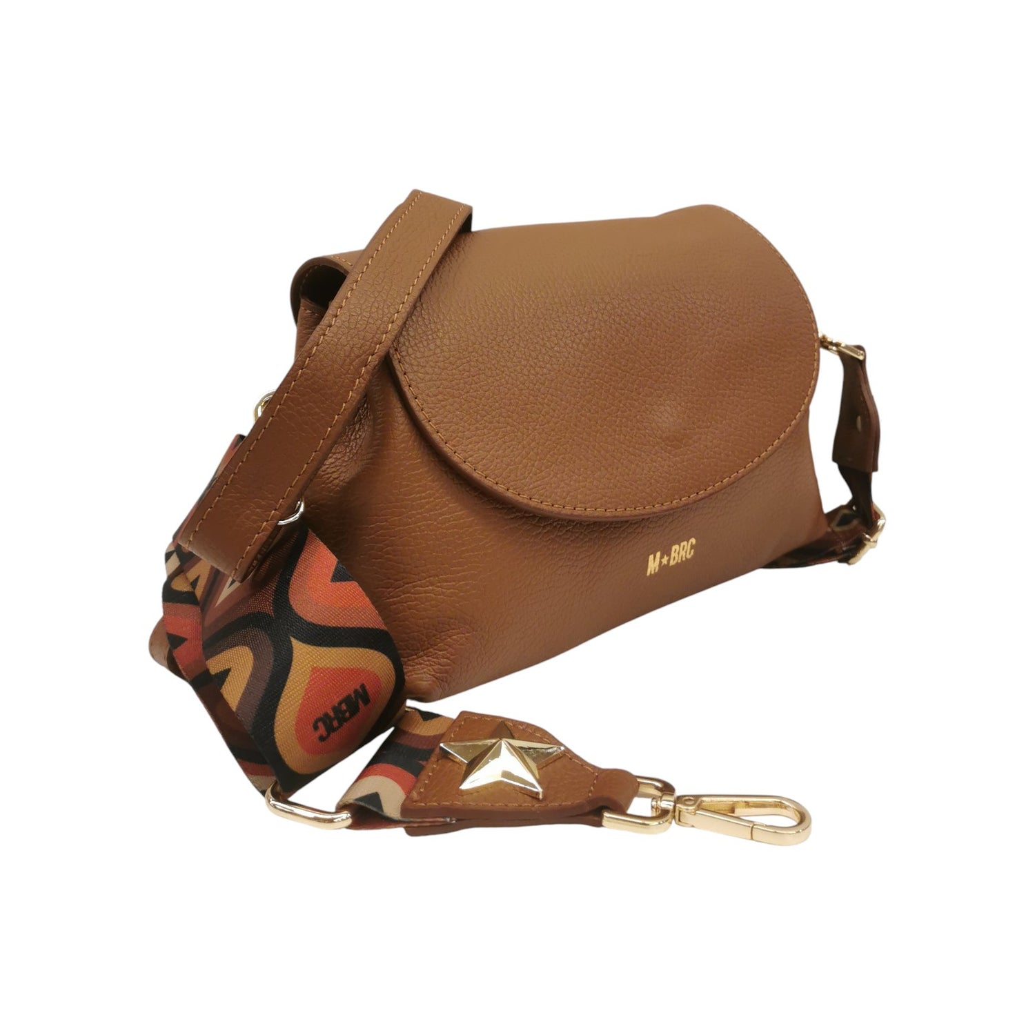 M Brc Borsa a Tracolla Donna Linea Obona in Pelle Cognac con Doppio Scomparto e Tracolla