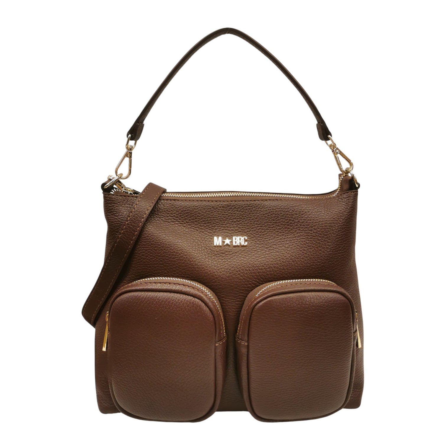 M Brc Borsa a Spalla Donna Linea Voyager in Pelle Marrone con Tasconi e Tracolla