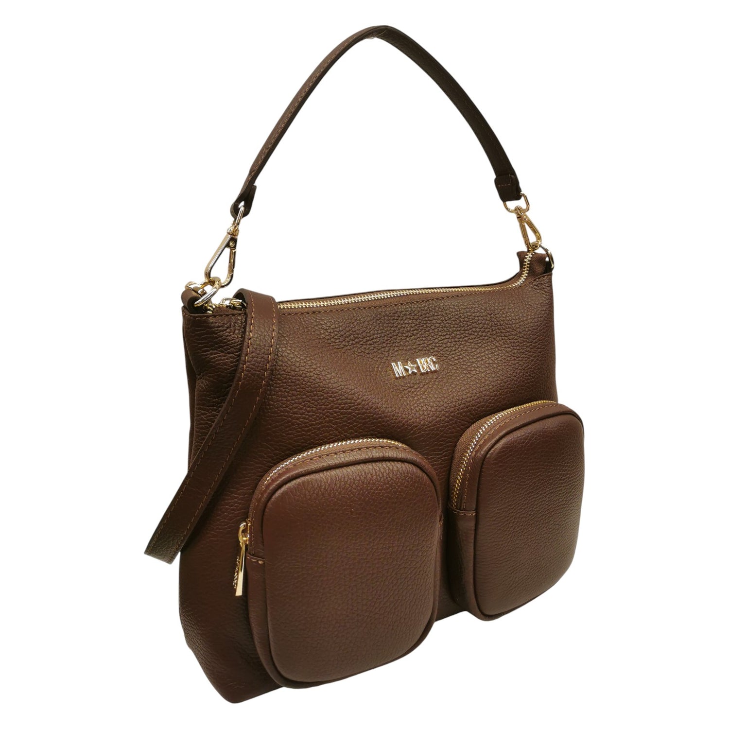 M Brc Borsa a Spalla Donna Linea Voyager in Pelle Marrone con Tasconi e Tracolla