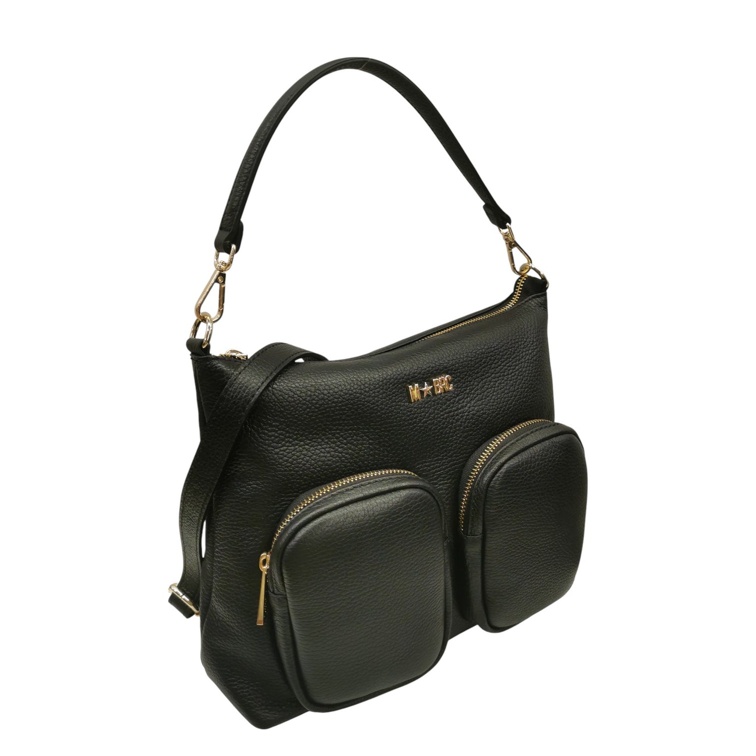 M Brc Borsa a Spalla Donna Linea Voyager in Pelle Nera con Tasconi e Tracolla