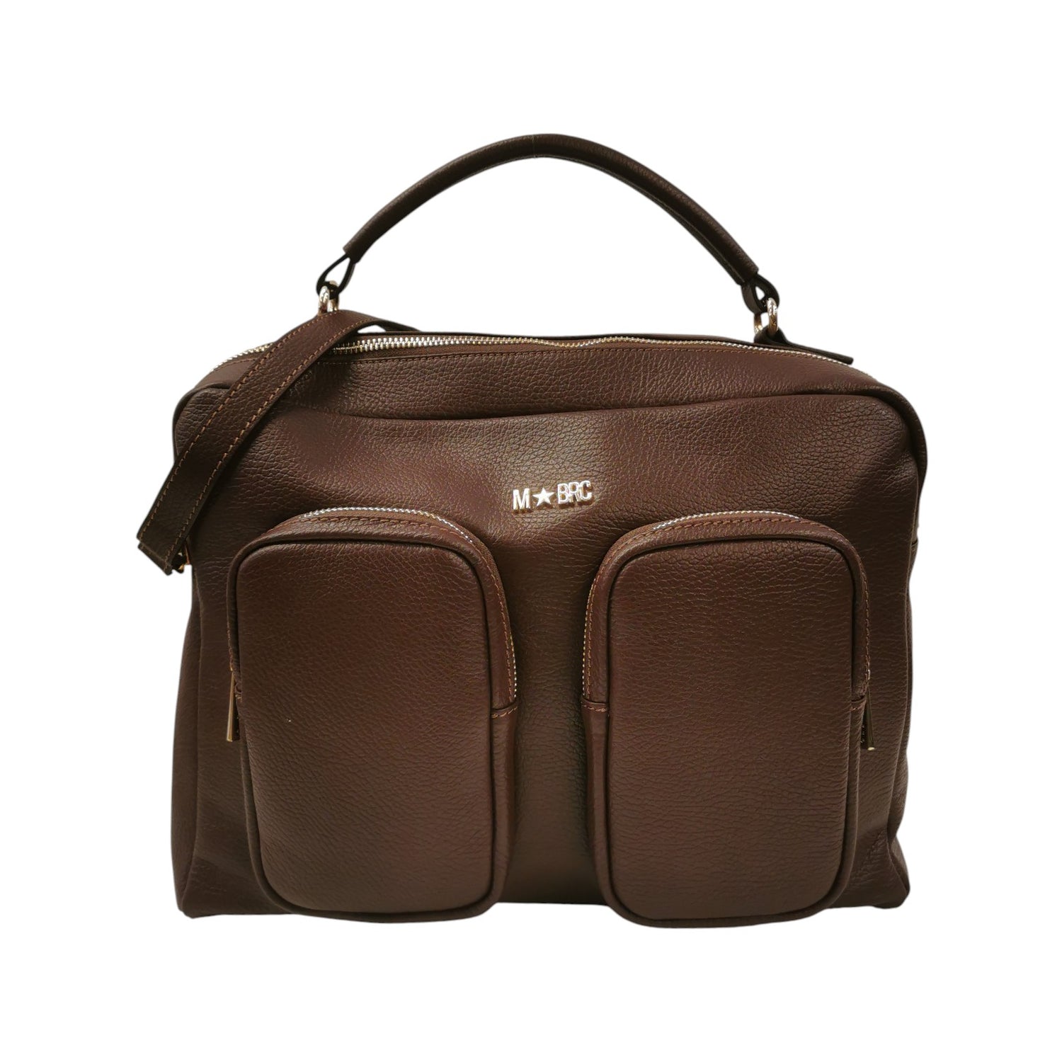 M Brc Borsa a Mano Donna Linea Voyager in Pelle Marrone con Tasconi e Tracolla Regolabile