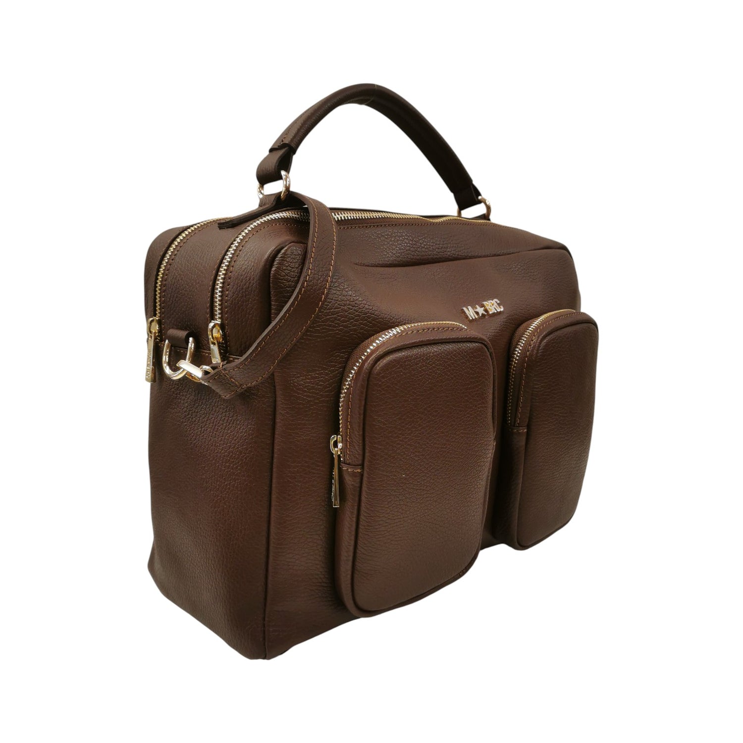 M Brc Borsa a Mano Donna Linea Voyager in Pelle Marrone con Tasconi e Tracolla Regolabile