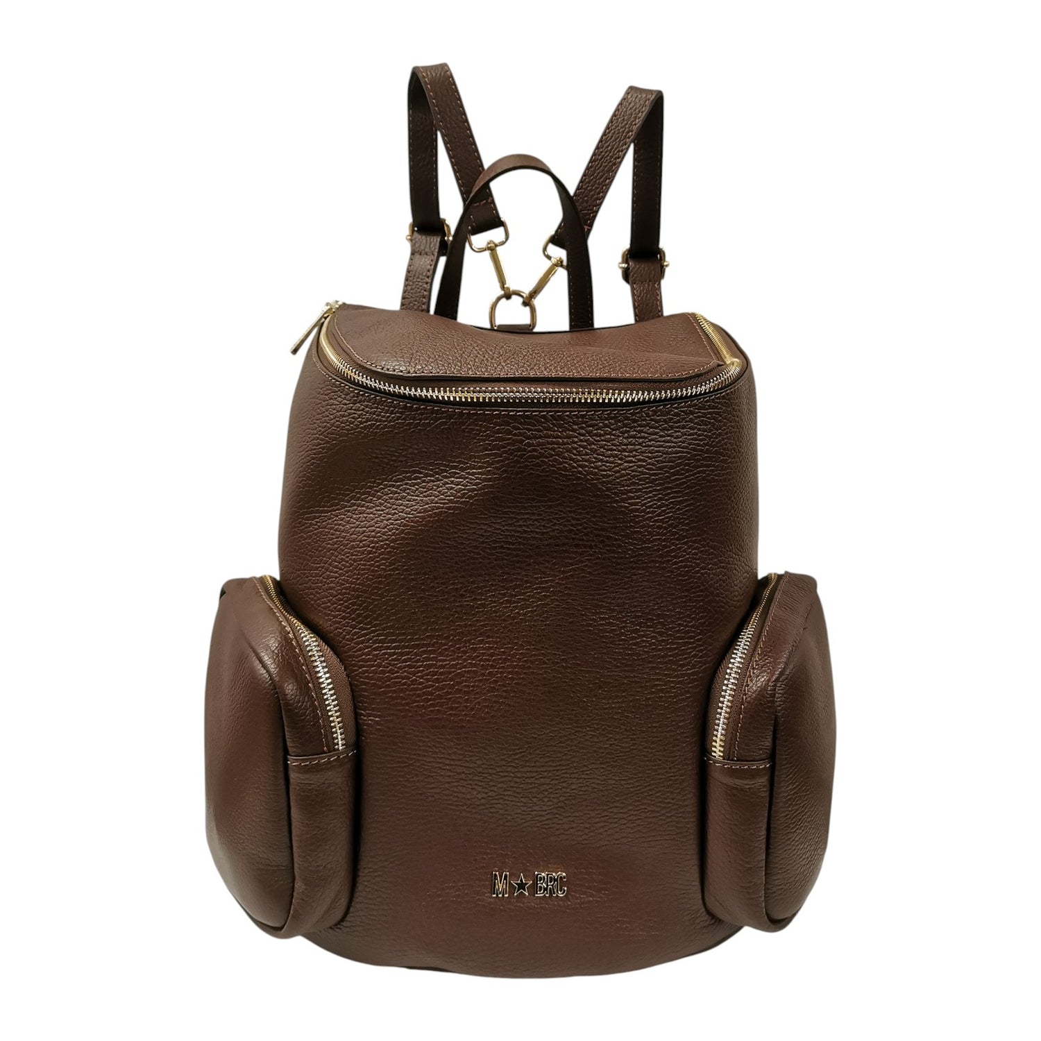 M Brc Zaino Donna in Pelle Marrone Linea Voyager con Tasche Laterali e Zip