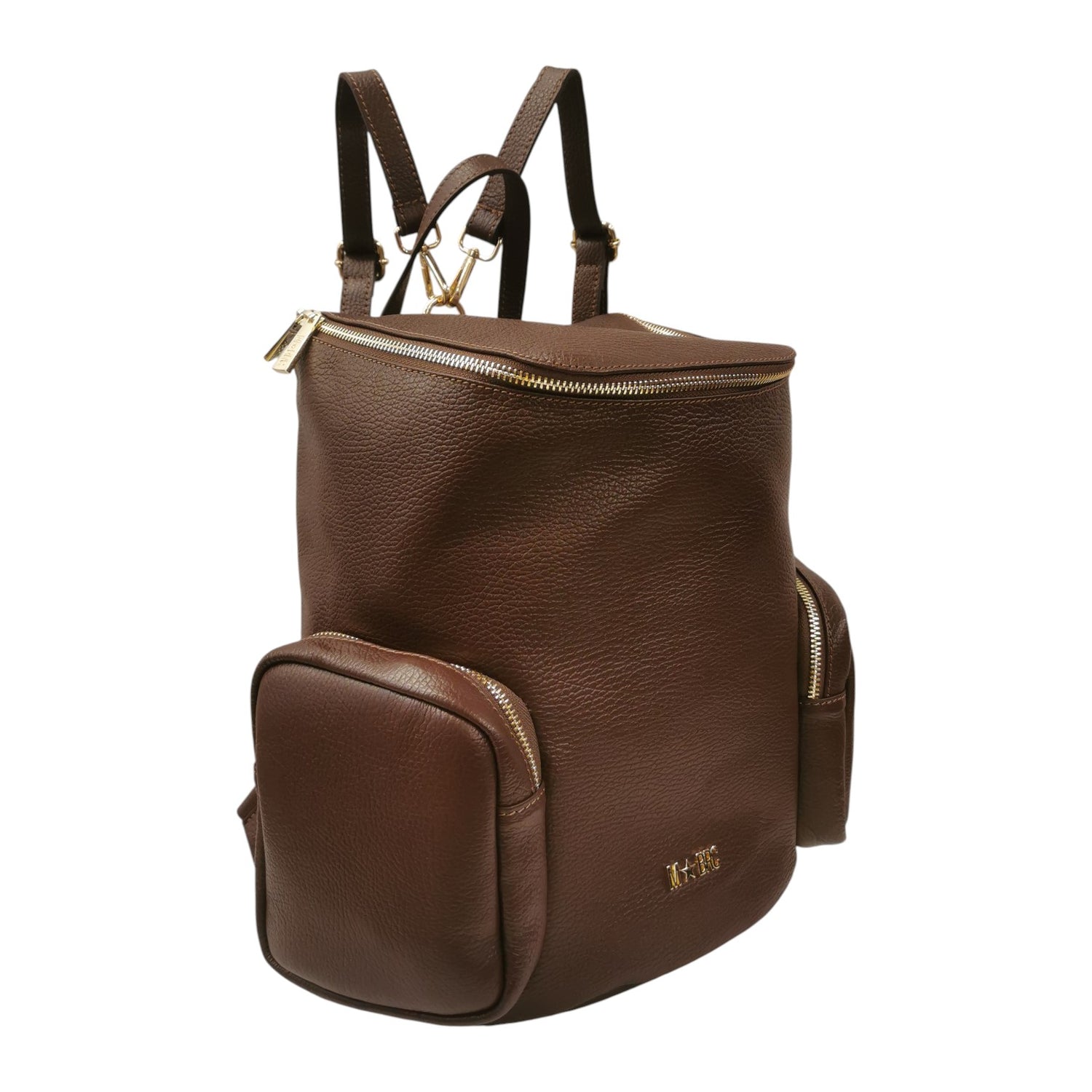 M Brc Zaino Donna in Pelle Marrone Linea Voyager con Tasche Laterali e Zip