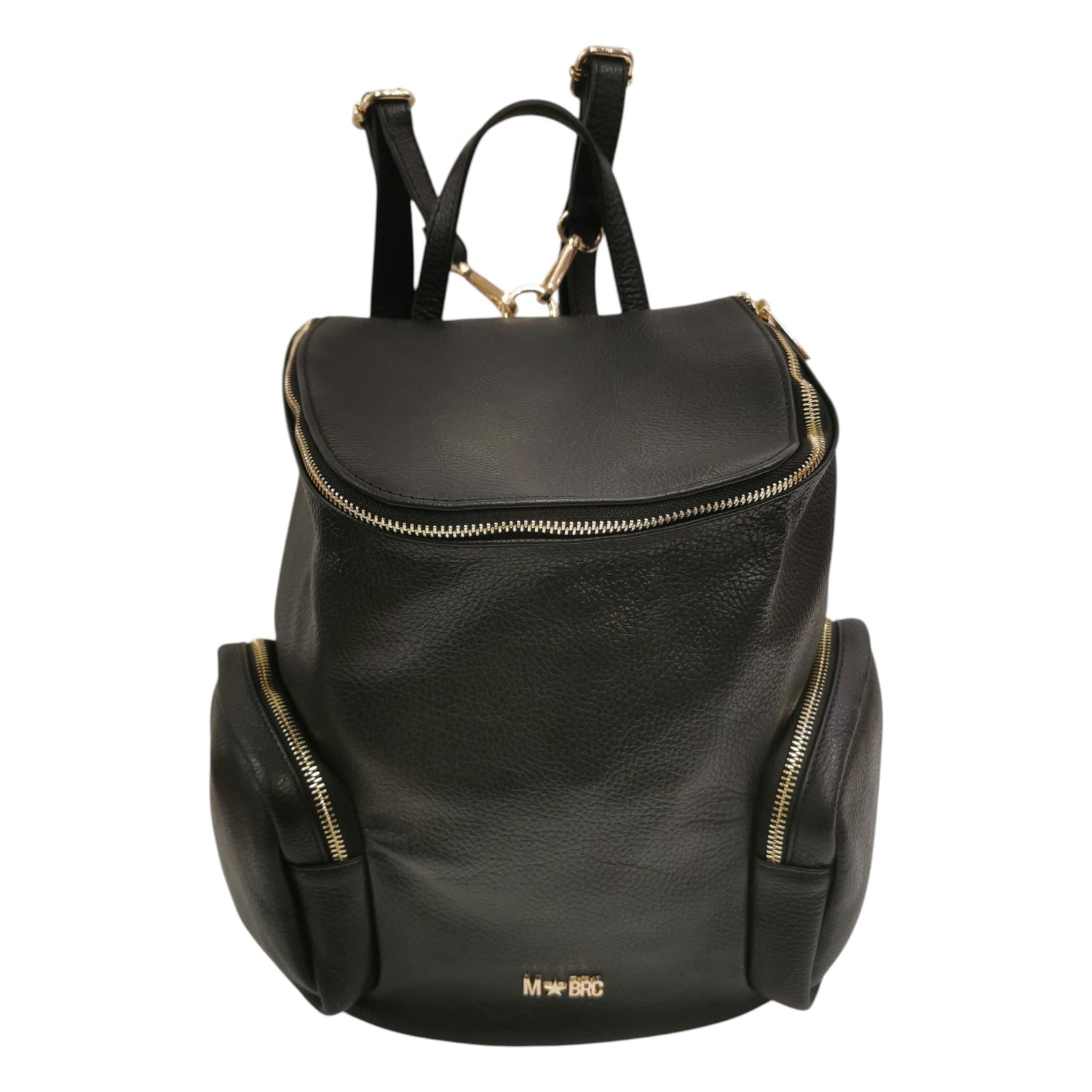 M Brc Zaino Donna in Pelle Nero Linea Voyager con Tasche Laterali e Zip