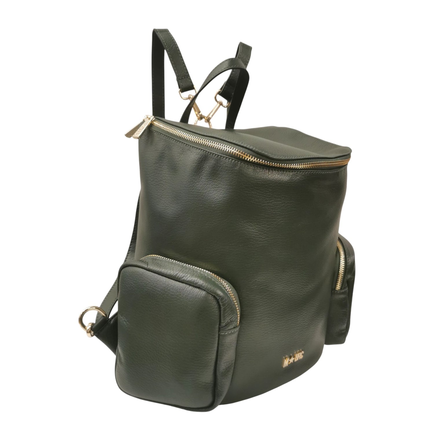 M Brc Zaino Donna in Pelle Verde Linea Voyager con Tasche Laterali e Zip