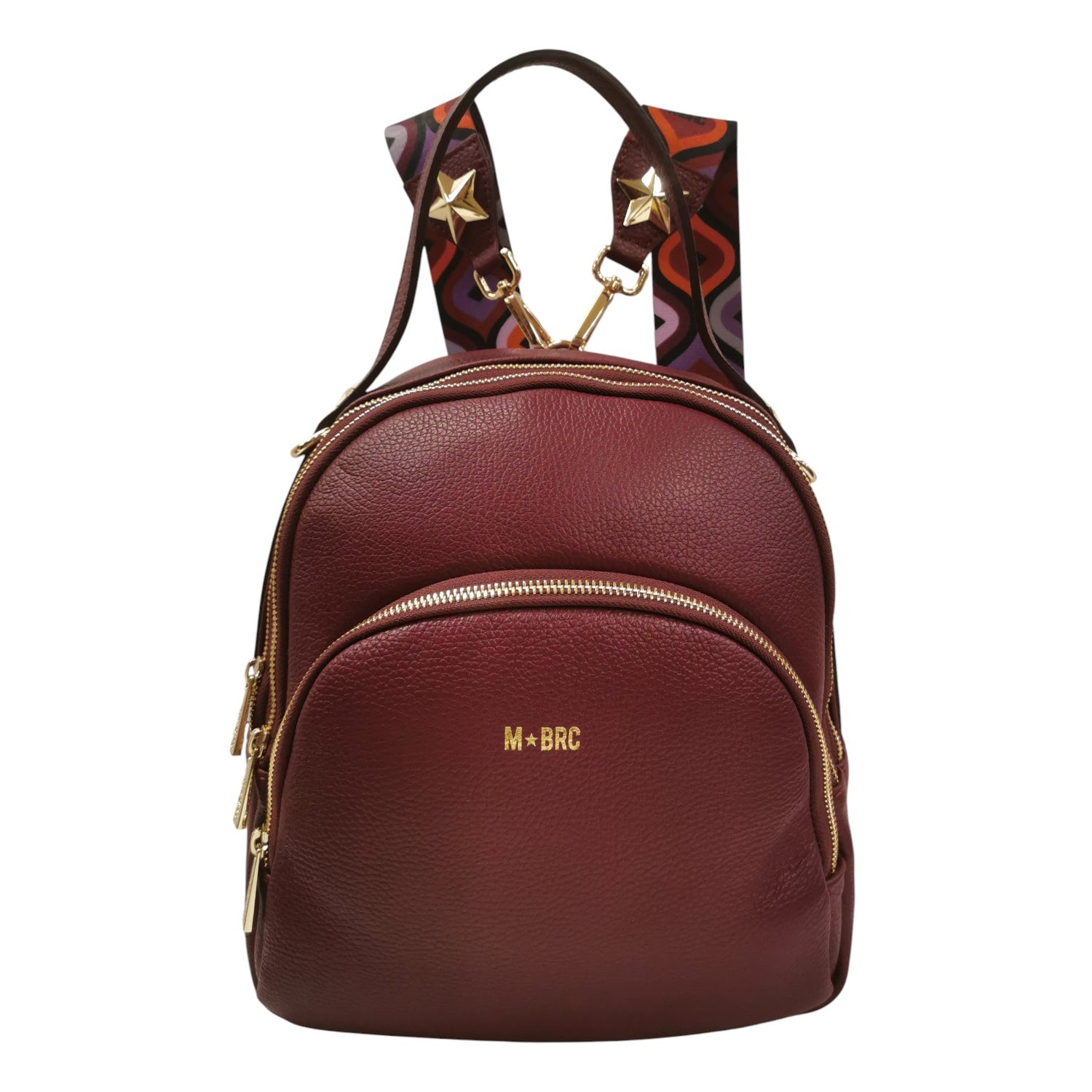 M Brc Zaino a Borsa Donna Linea Obona in Pelle Bordeaux  con Doppi Spallacci e Scomparti