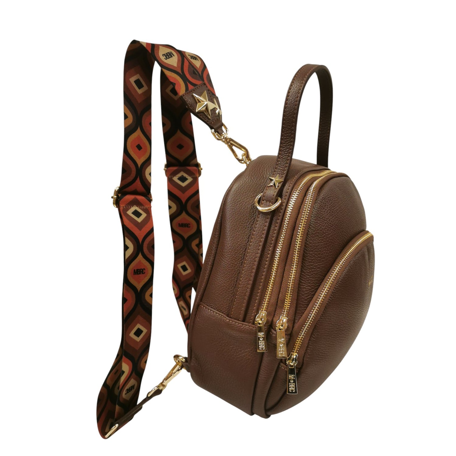 M Brc Zaino a Borsa Donna Linea Obona in Pelle Marrone con Doppi Spallacci e Scomparti