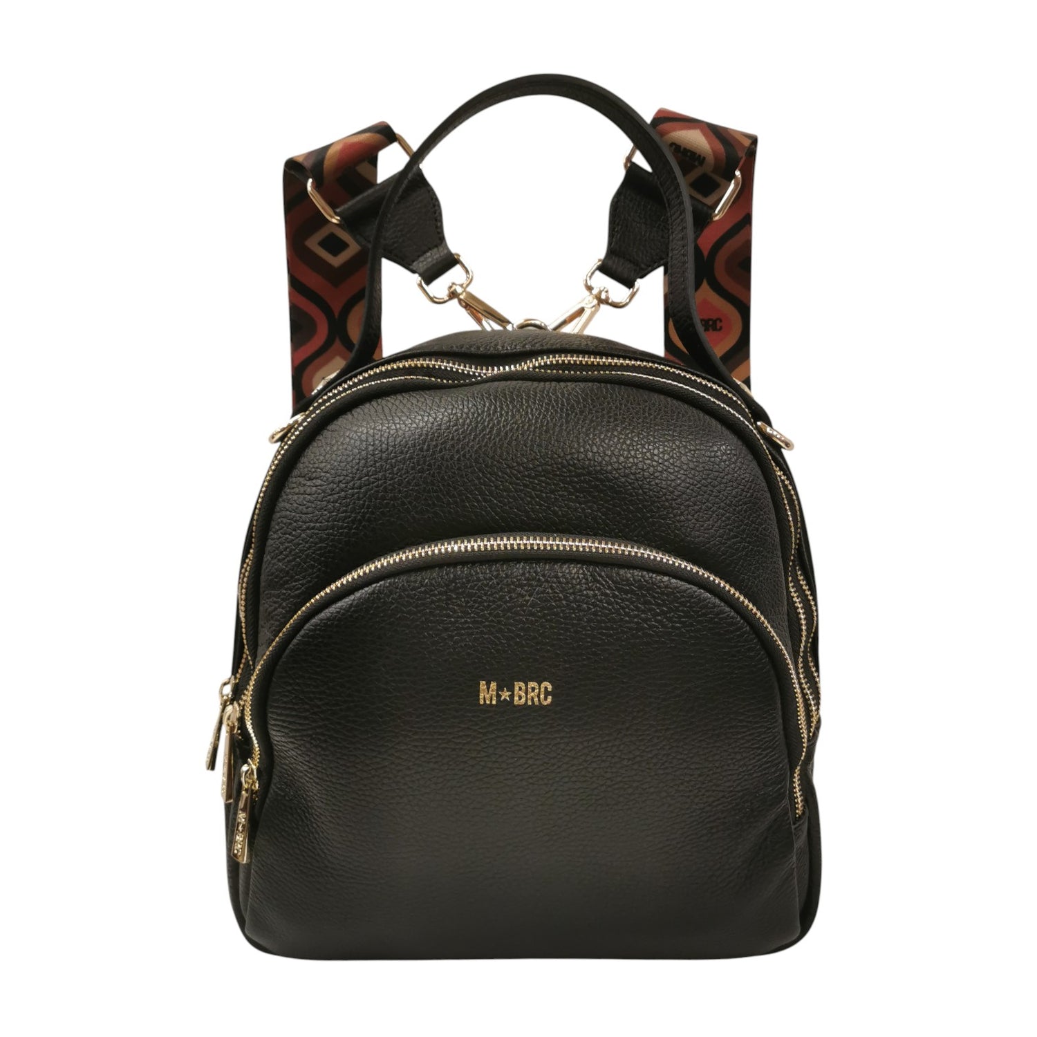 M Brc Zaino a Borsa Donna Linea Obona in Pelle Nero con Doppi Spallacci e Scomparti