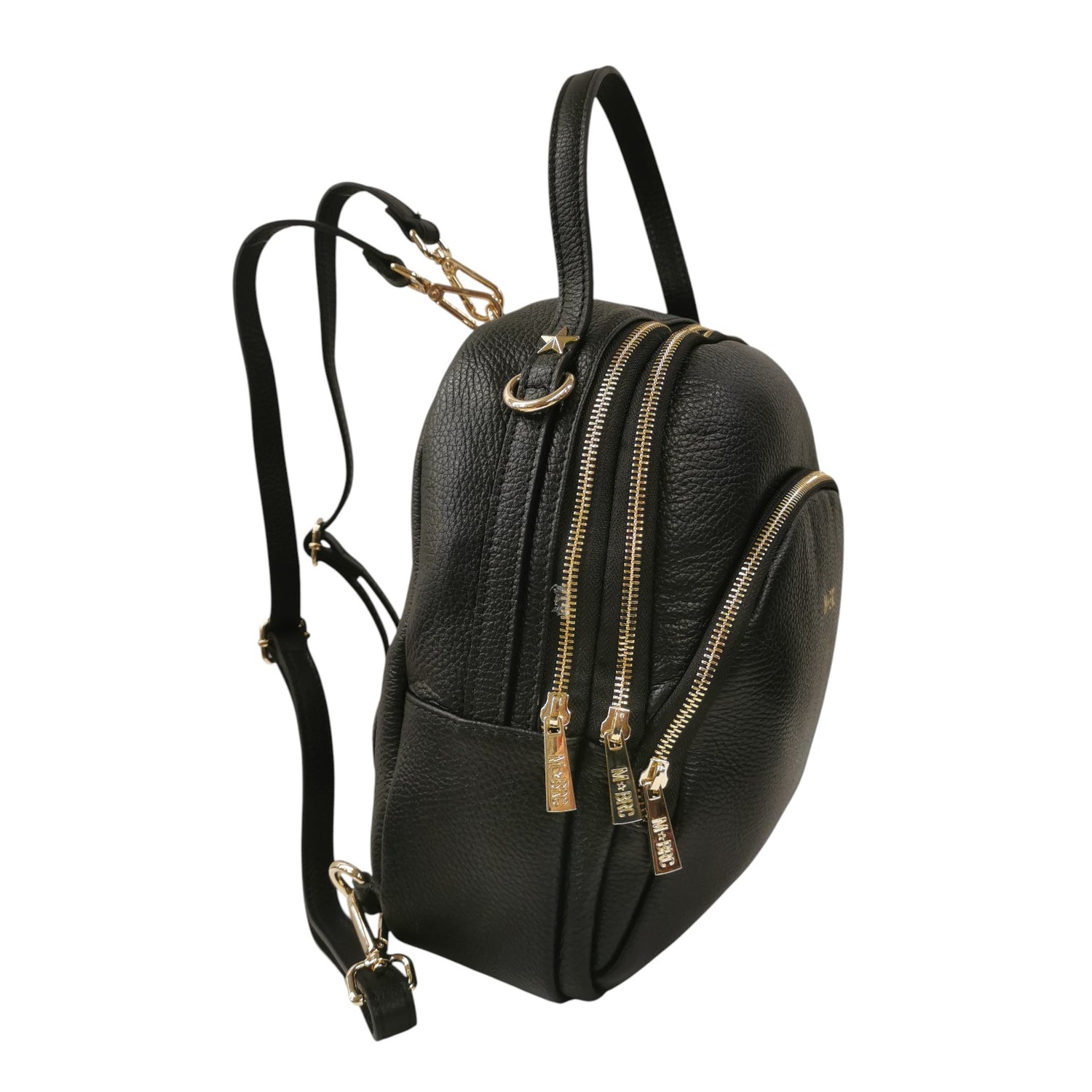 M Brc Zaino a Borsa Donna Linea Obona in Pelle Nero con Doppi Spallacci e Scomparti