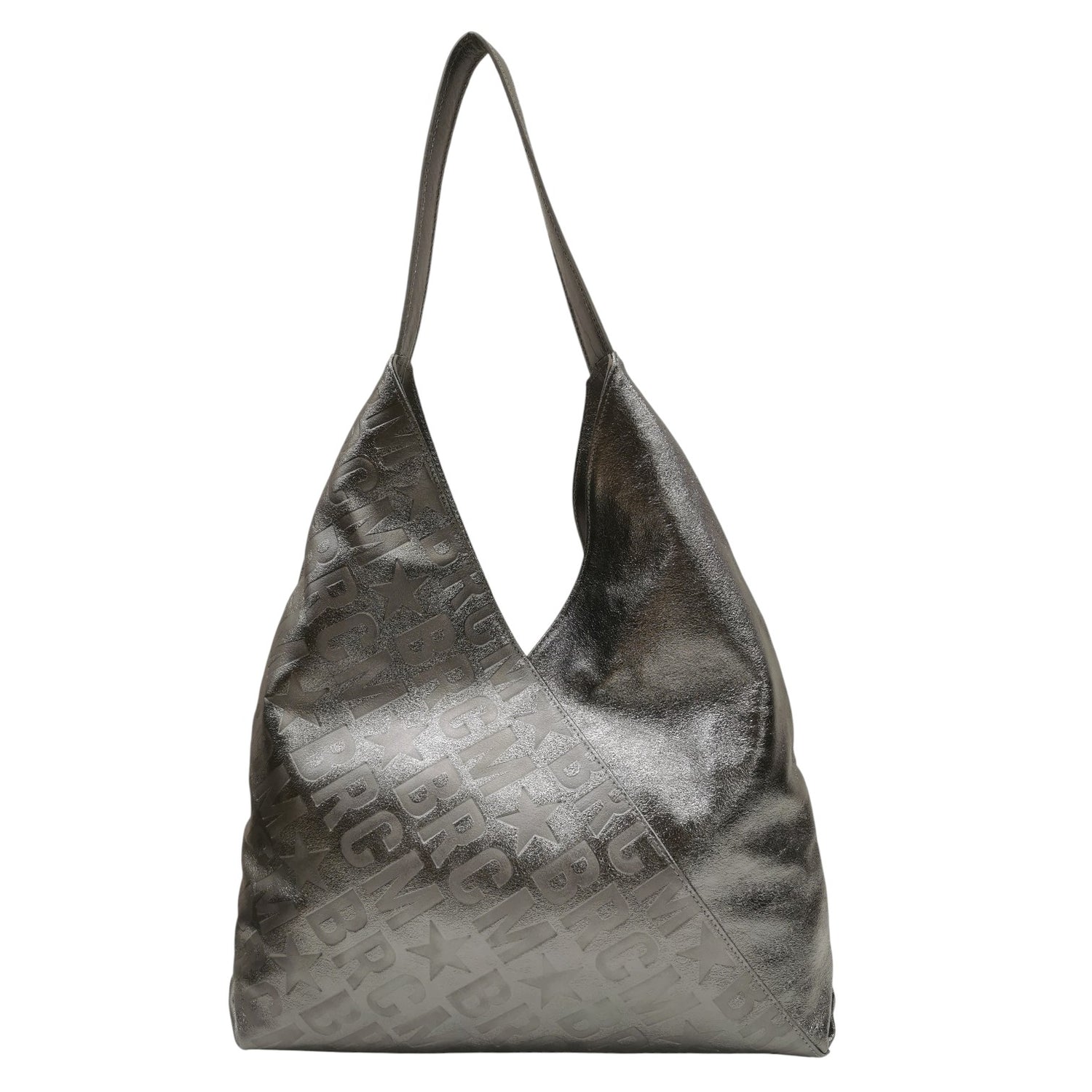 M Brc Borsa a Spalla Grande Donna Linea Diagonal in Pelle Laminata Antracite