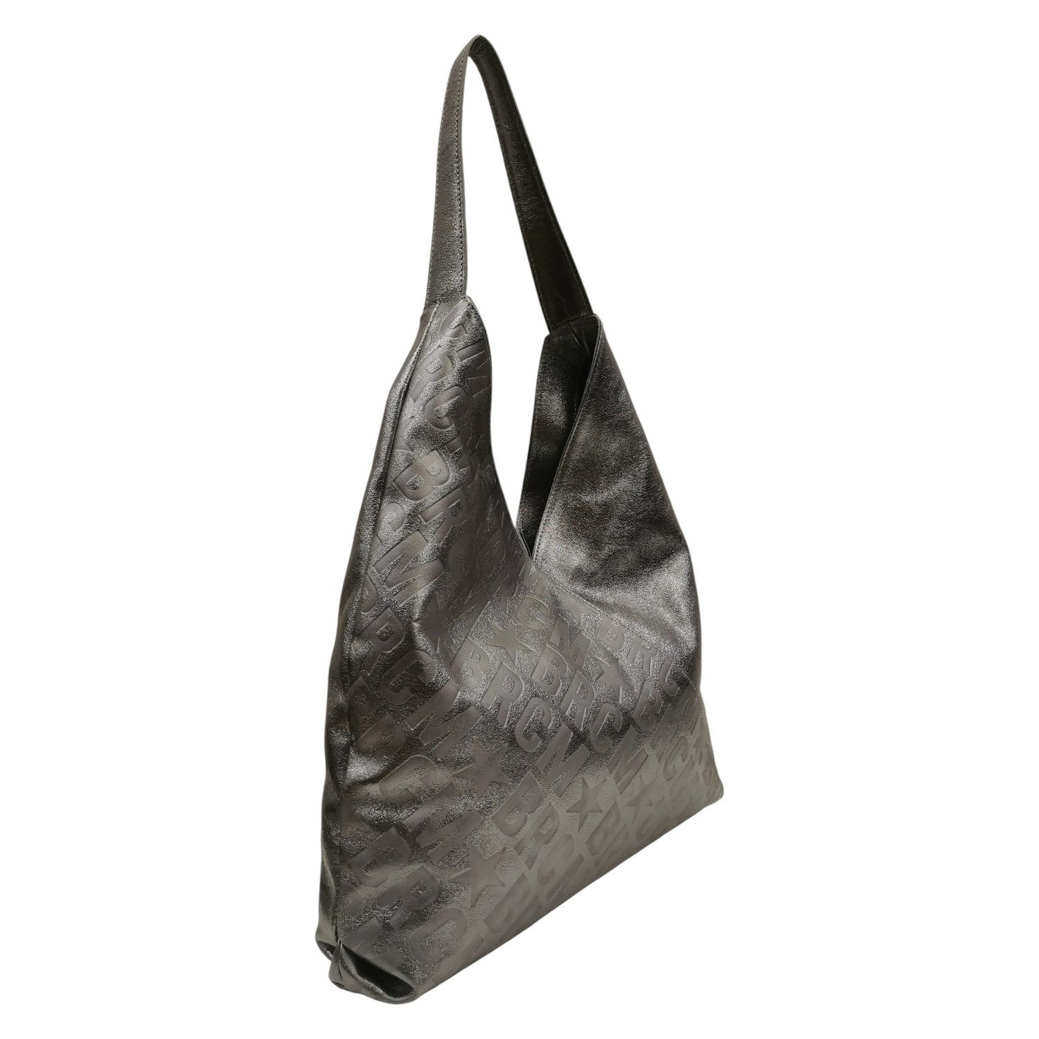M Brc Borsa a Spalla Grande Donna Linea Diagonal in Pelle Laminata Antracite