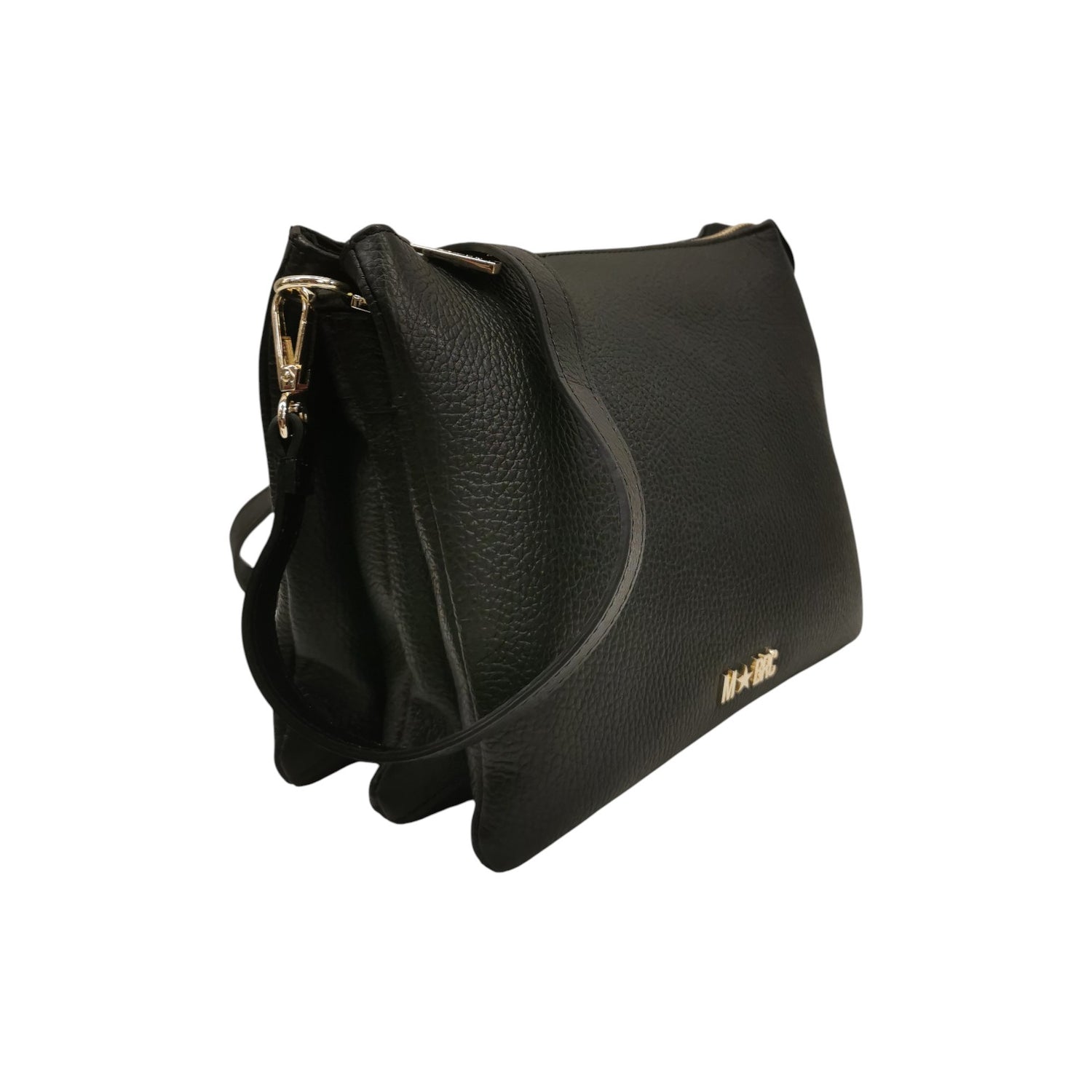 M Brc Borsa a Tracolla Donna Linea Piuma in Pelle Nera a 3 Soffietti