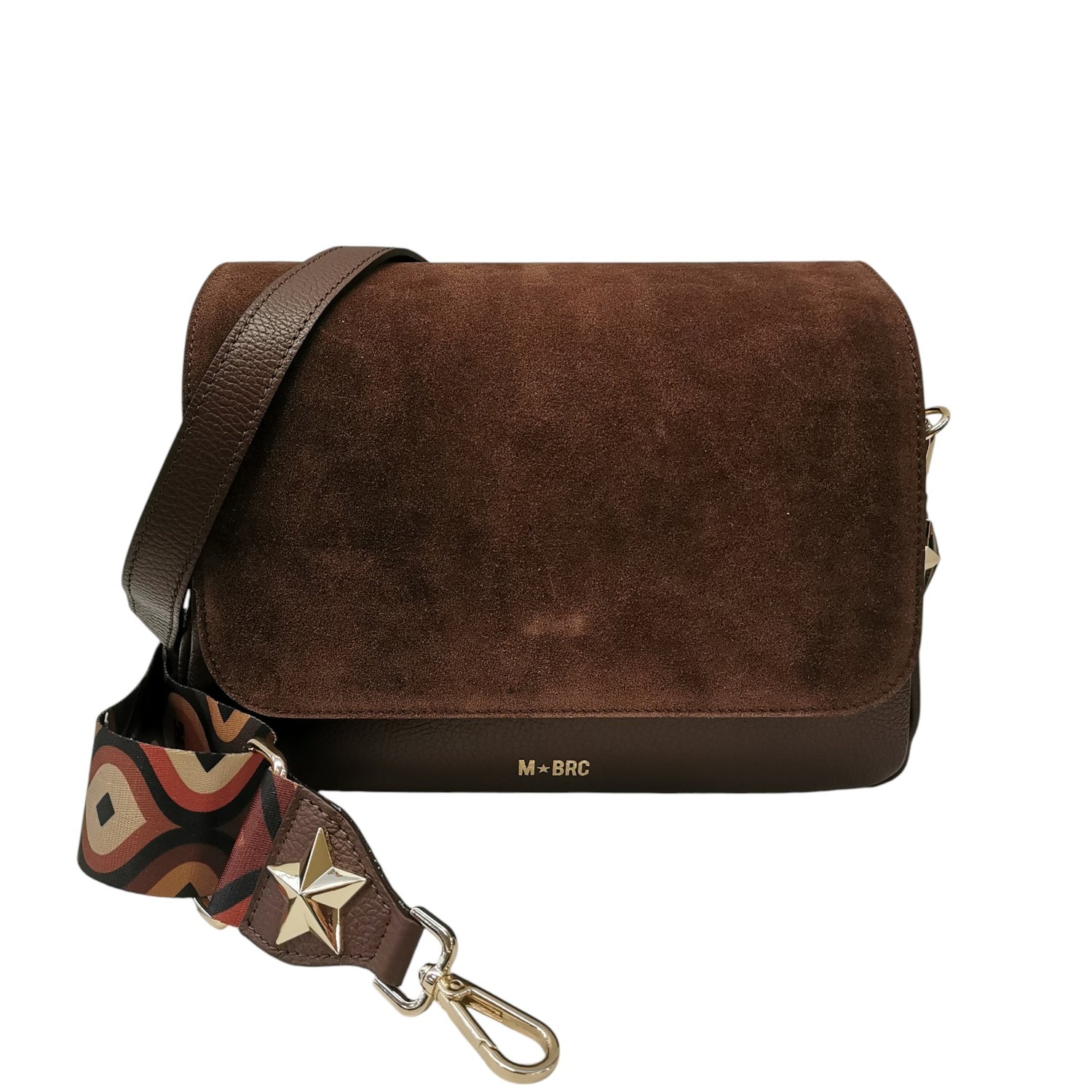 M Brc Borsa a Tracolla Grande Donna Linea Obona Suede in Camoscio e Pelle Marrone