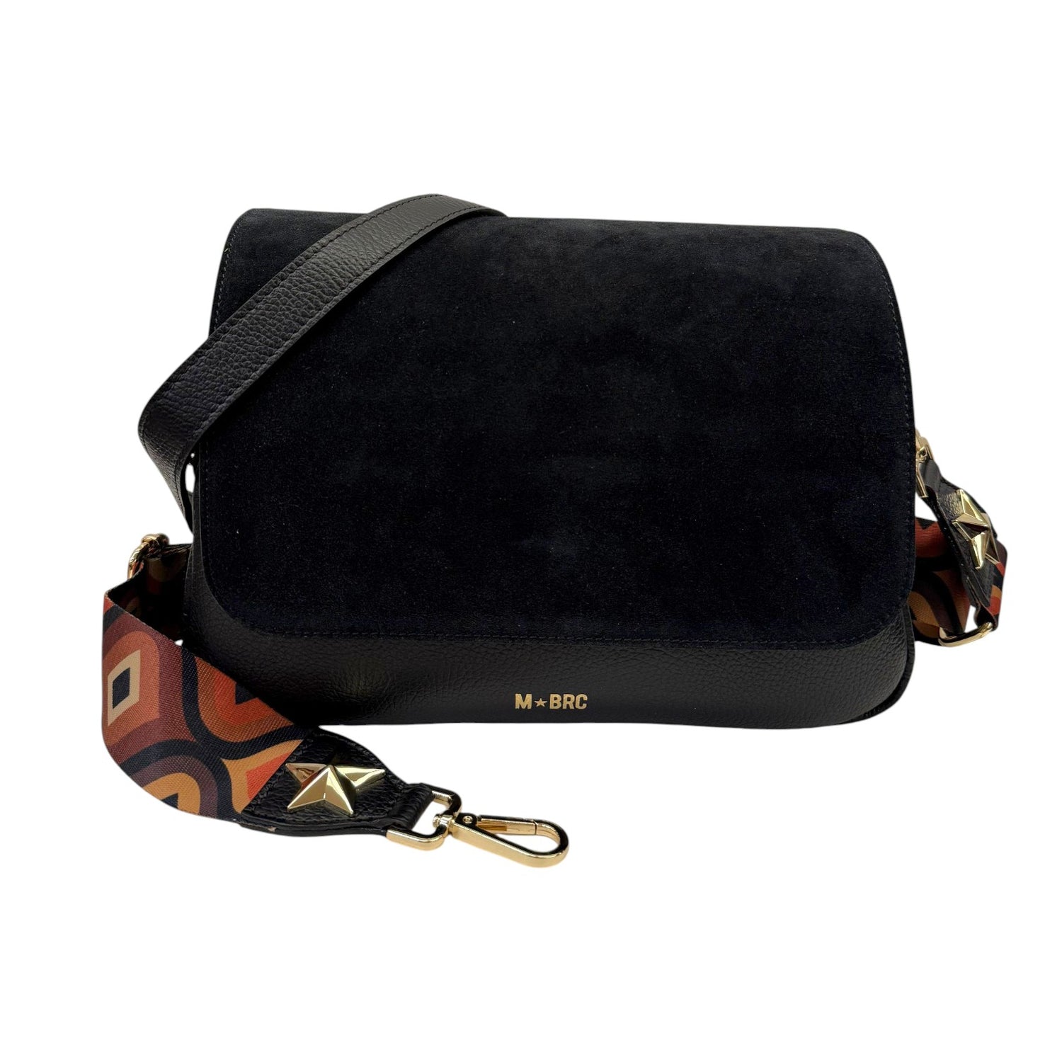 M Brc Borsa a Tracolla Grande Donna Linea Obona Suede in Camoscio e Pelle Nera