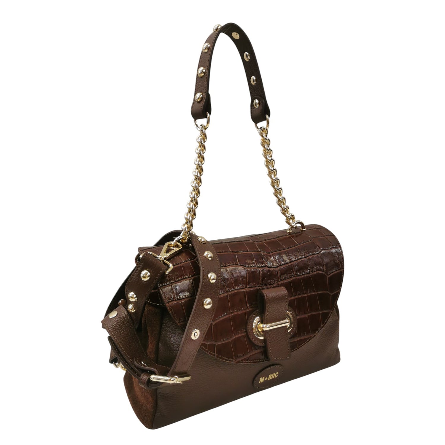 M Brc Borsa a Spalla Donna Linea Millebolle in Pelle Marrone Cocco con Patta e Catena